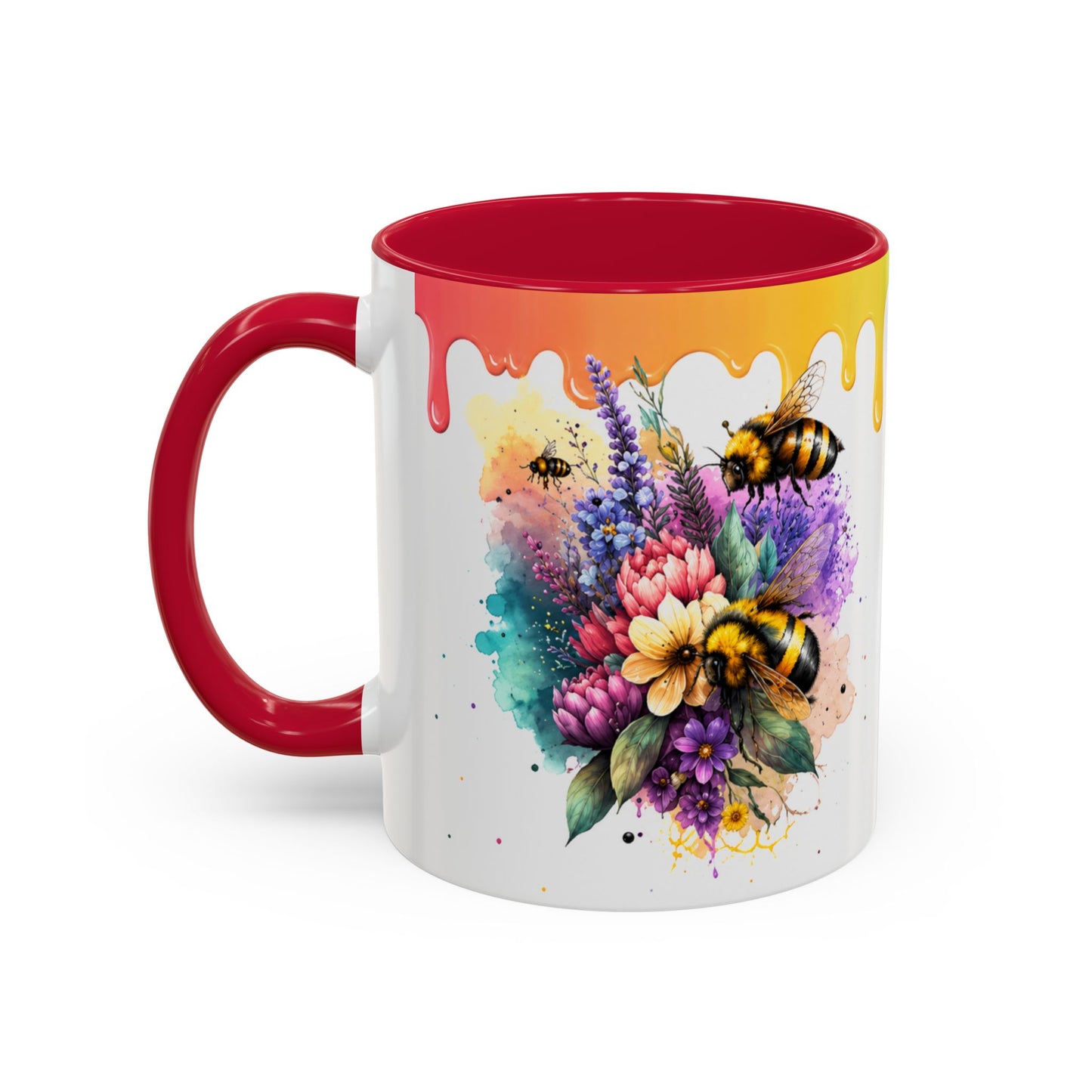 Tasse Abeilles Colorées – Mug Fleurs Aquarelle et Arc-en-Ciel – Cadeau Nature Femme Homme 325ml