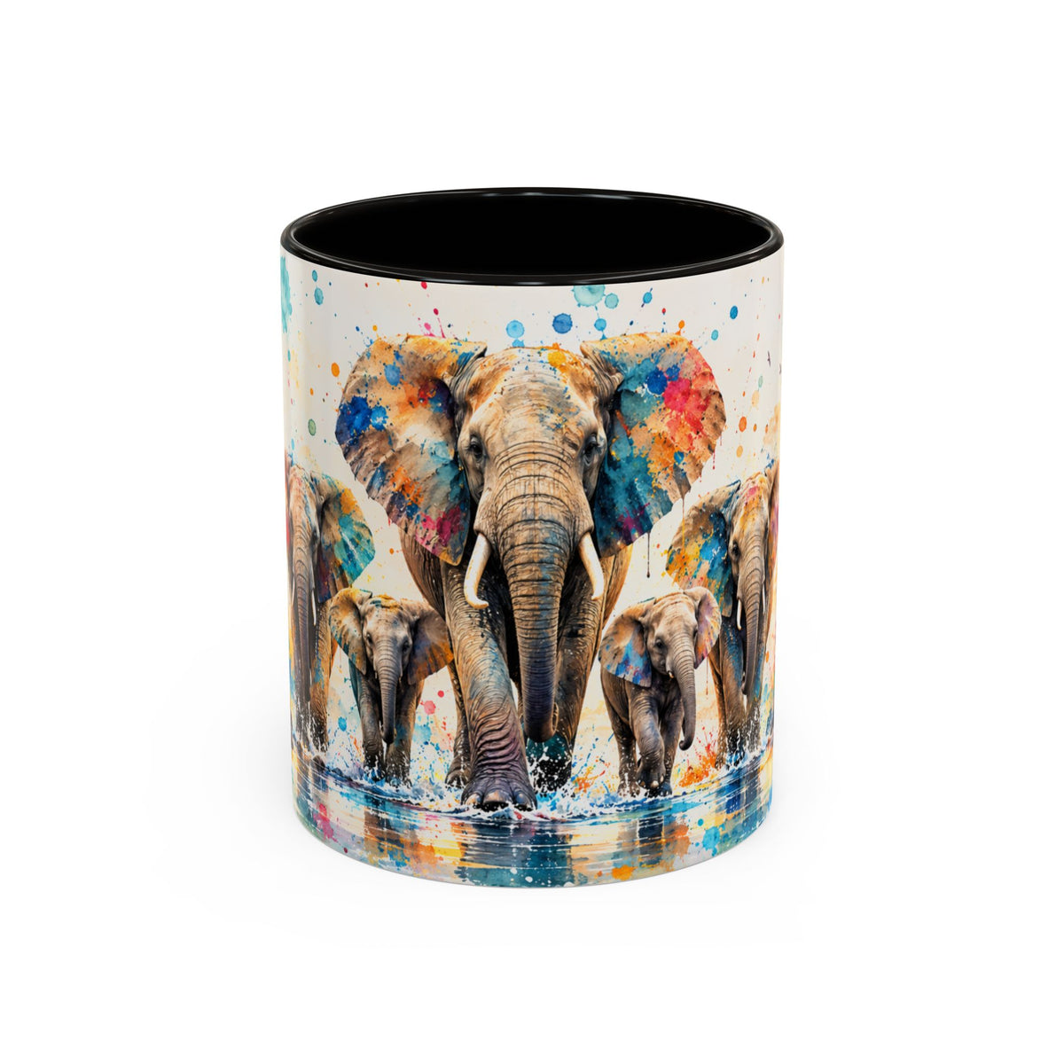 Mug Famille d’Éléphants Colorés – Tasse Style Aquarelle Afrique Savane – Cadeau Original Amoureux des Animaux