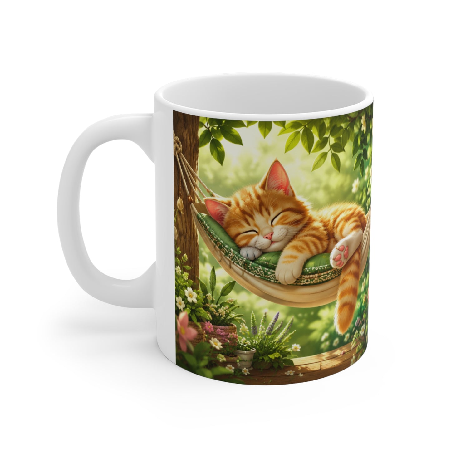 Tasse Chaton Endormi dans Hamac – Mug Chat Kawaii Relaxation – Cadeau Original Animal Mignon 325ml