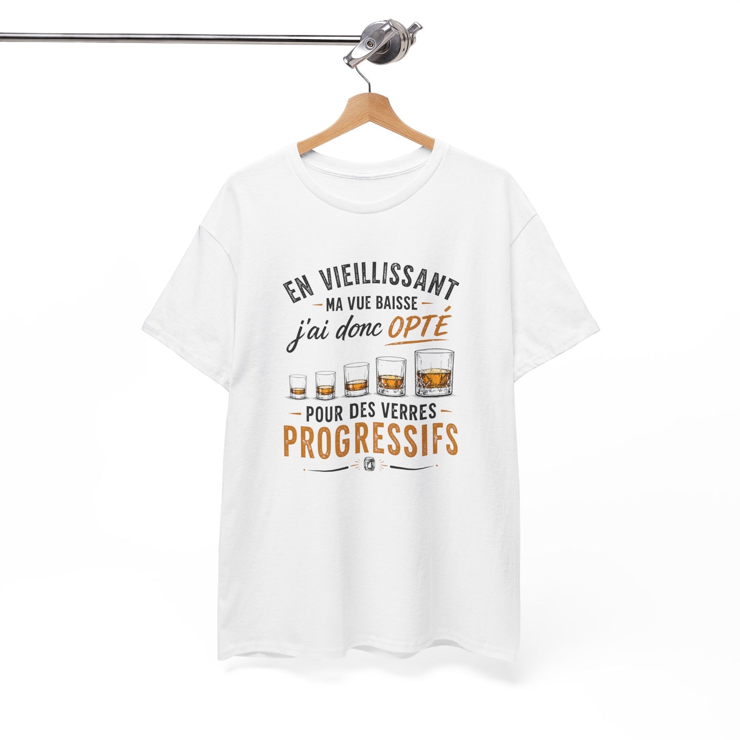 T-Shirt Humour Whisky Verres Progressifs – Tee Shirt Drôle Apéro Alcool Citation Amusante Adulte – Cadeau Ami Amateur Whisky Noir Blanc Gris
