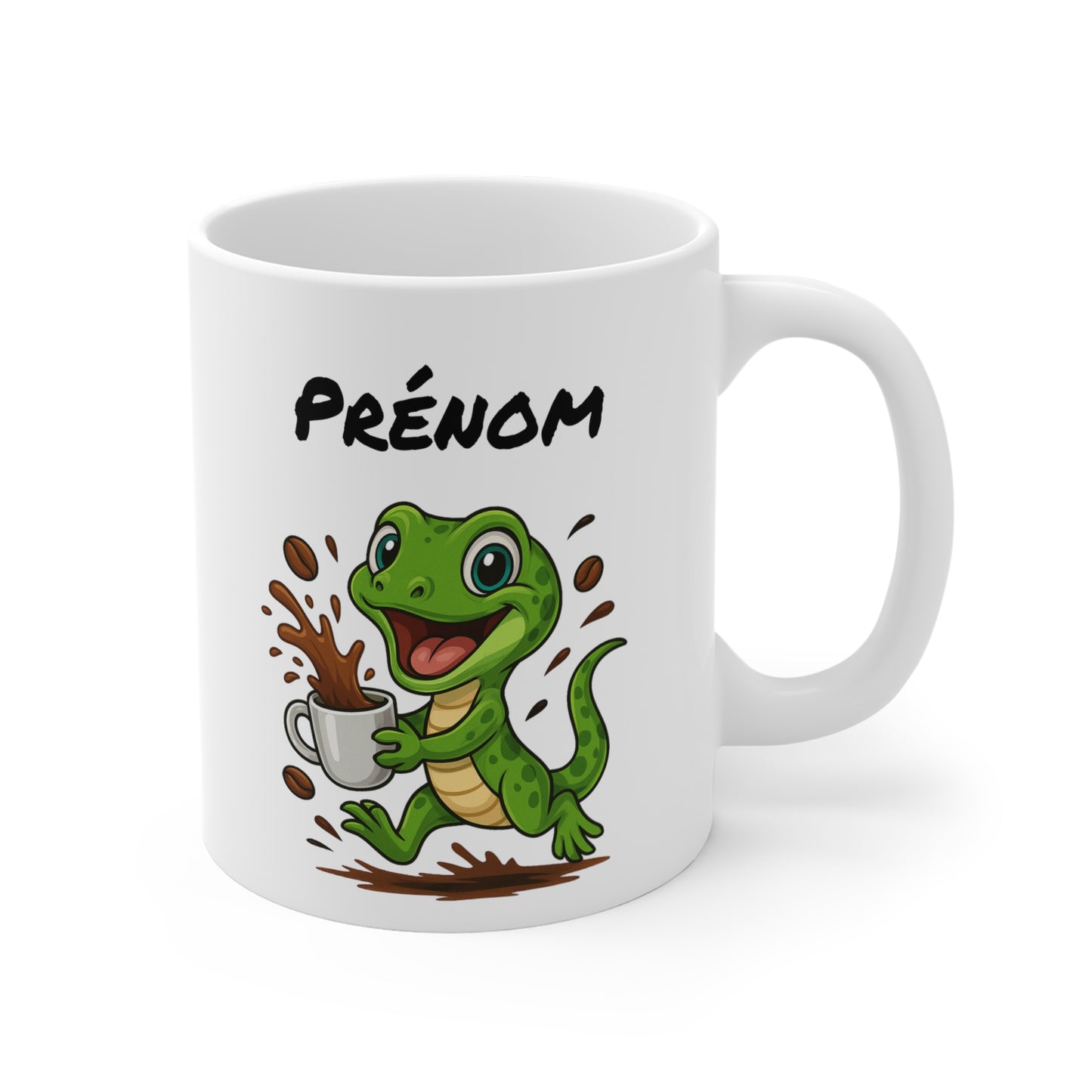 Tasse Personnalisable Lézard Café – Mug Prénom Animal Cartoon Céramique 325ml – Cadeau Original