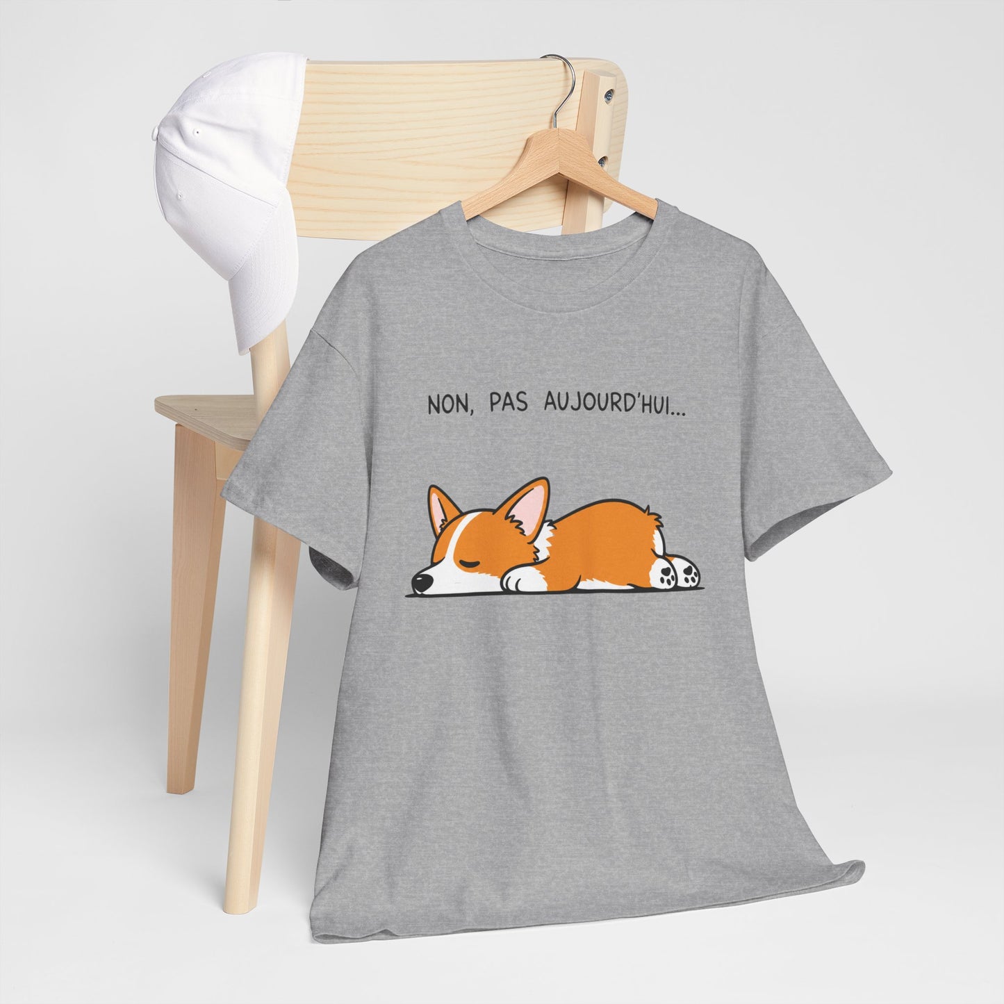 Tee-Shirt Non, Pas Aujourd’hui Homme et Femme – Corgi Endormi Humour Flemme Fatigue Cadeau Drôle