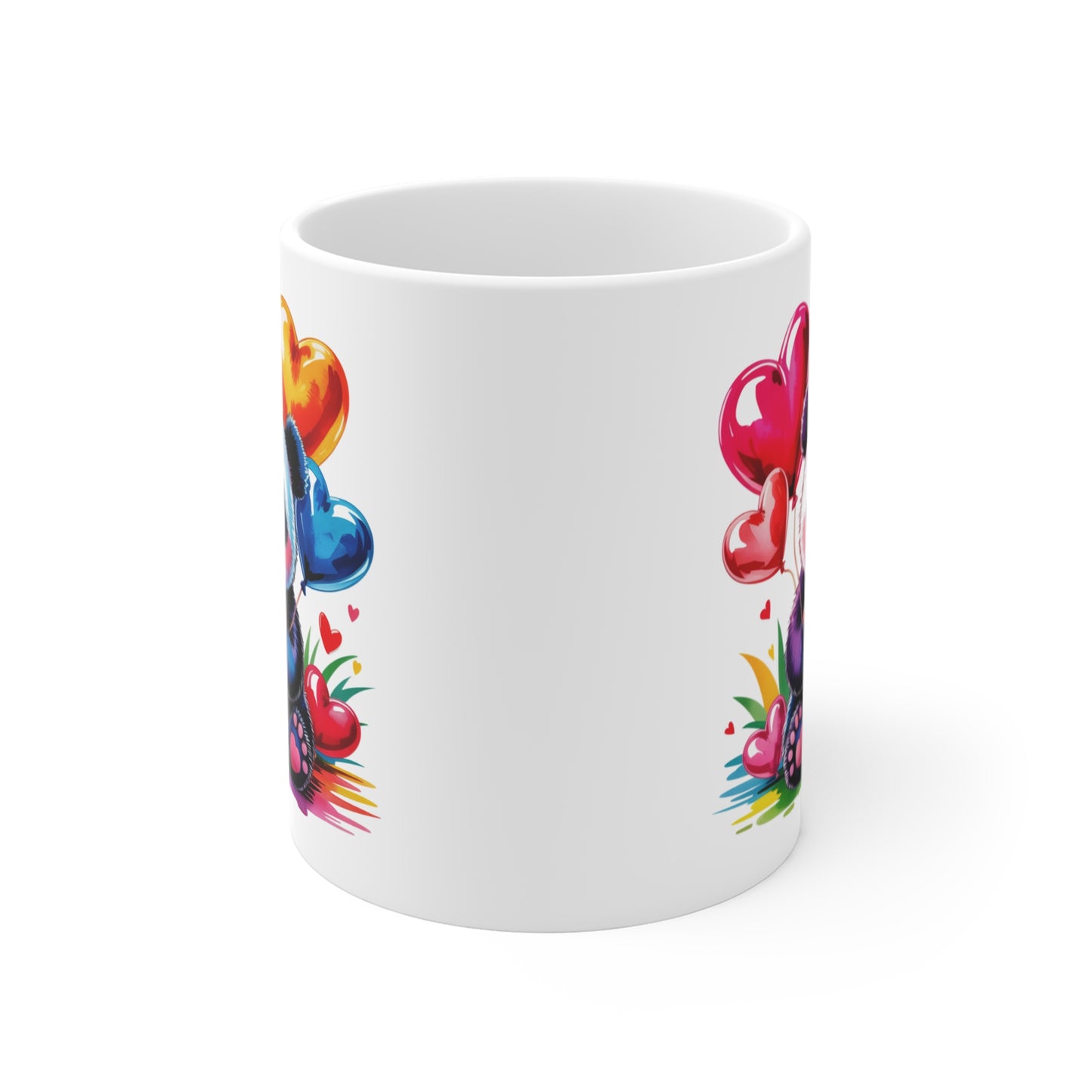 Tasse Panda Mignon avec Ballons Cœur – Mug Kawaii Love et Arc-en-Ciel – Design Cute et Romantique – Cadeau Original Femme, Enfant et Saint-Valentin – Céramique 325ml
