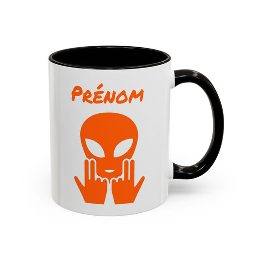 Mug Alien Personnalisé avec Prénom Tasse Humour Orange OVNI Signe Jul Cadeau Drôle et Original  Noir Bleu Rouge