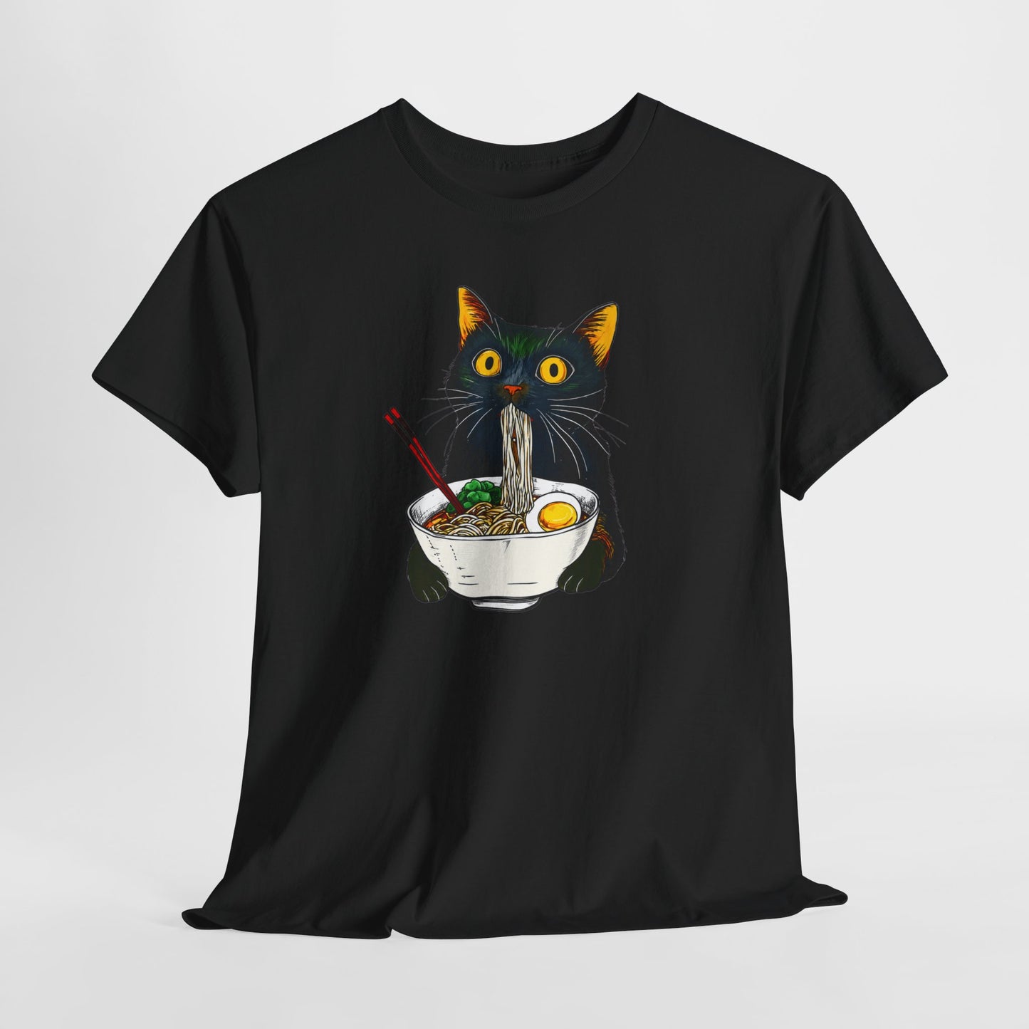Tee Shirt Homme et Femme Chat Ramen Nouilles Japonaises Humour Félin Gourmand Idée Cadeau