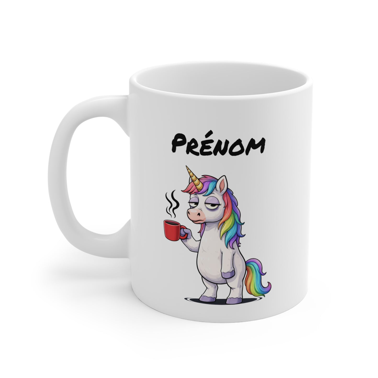Tasse Licorne Fatiguée avec Café – Mug Fantaisie Arc-en-ciel – Illustration Animal Mignon 325ml – Idée Cadeau Originale