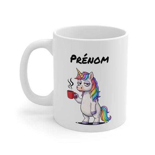 Tasse Licorne Fatiguée avec Café – Mug Fantaisie Arc-en-ciel – Illustration Animal Mignon 325ml – Idée Cadeau Originale