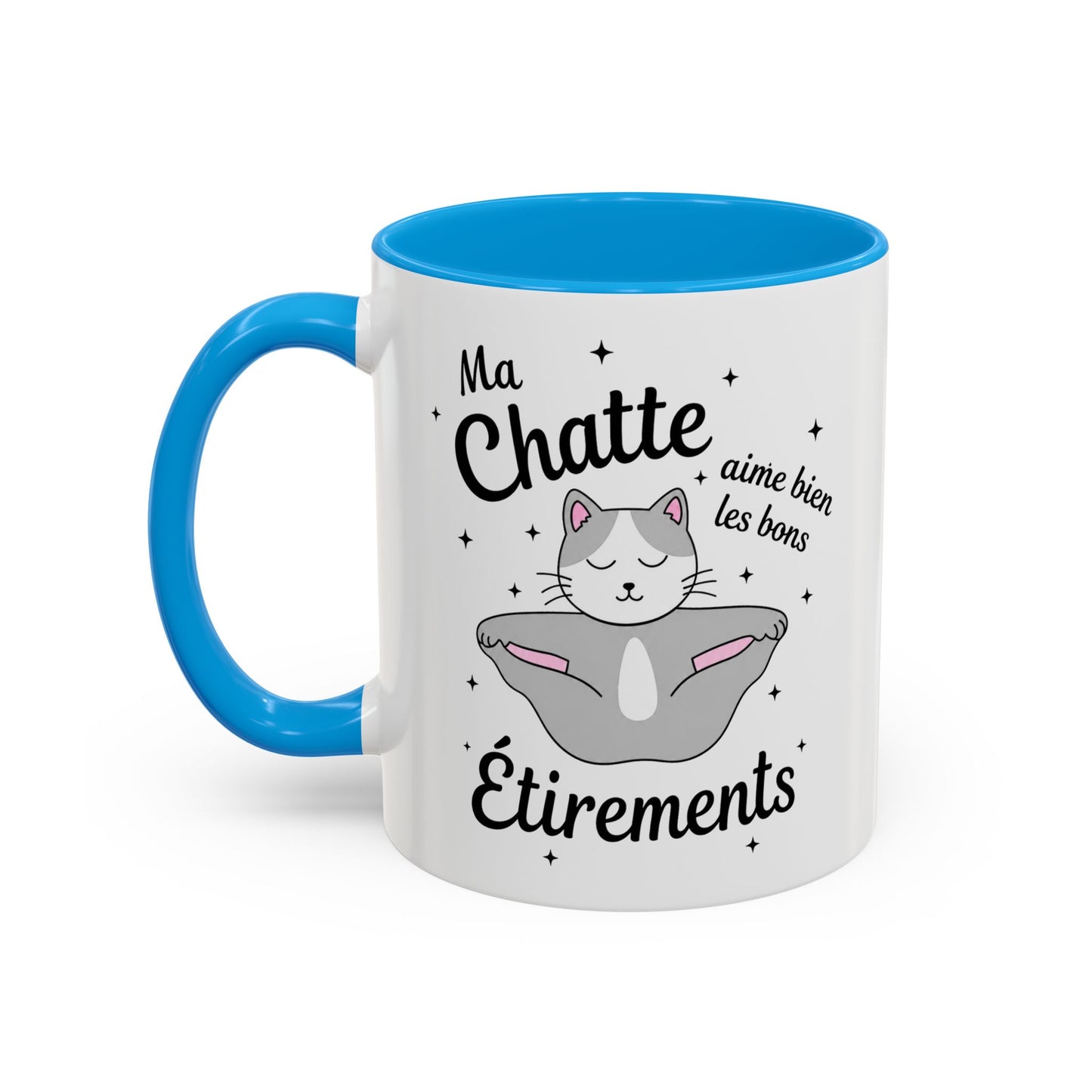 Tasse Humour Femme – Mug Drôle Chat Yoga Étirements – Cadeau Original pour Femme Amie Collègue Anniversaire 325 ml