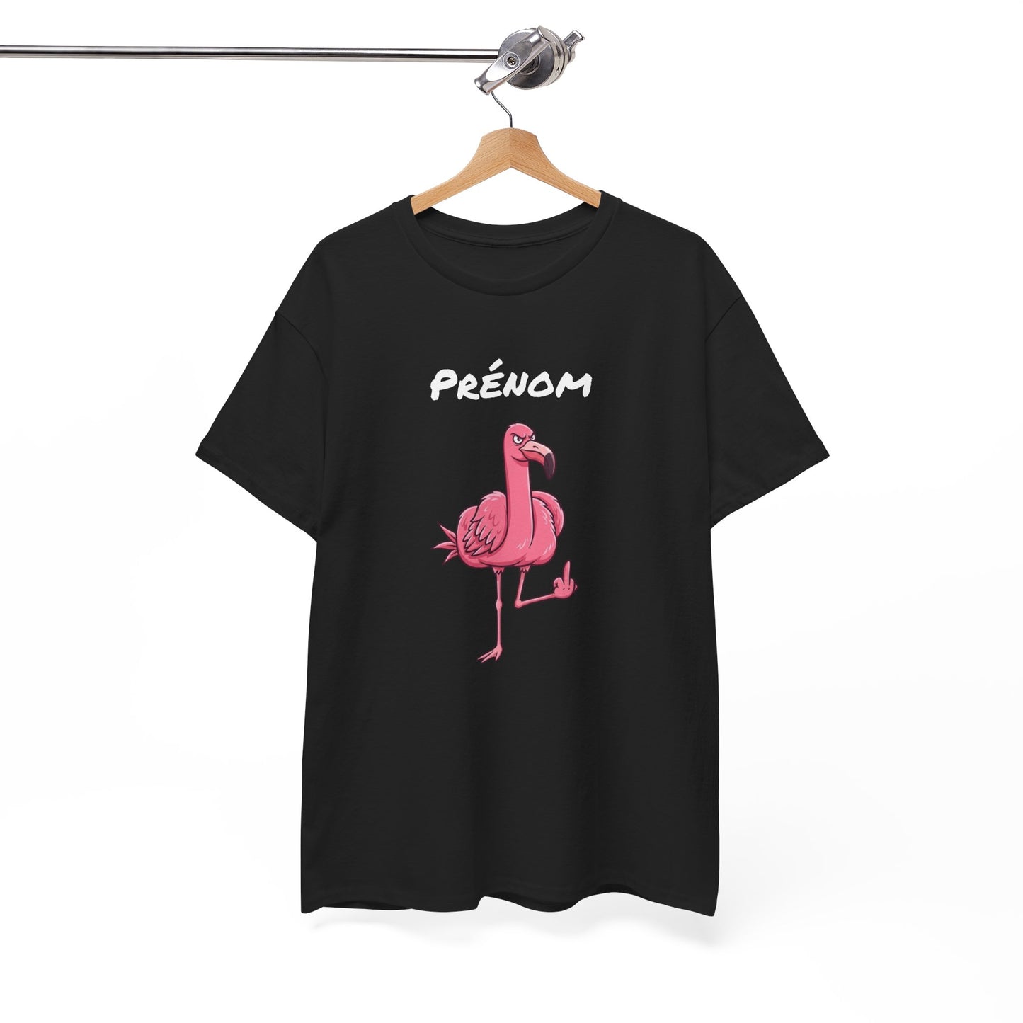 T-Shirt Personnalisé Prénom Flamant Rose Humour – Tee Shirt Adulte Fun et Décalé – Cadeau Original Homme Femme