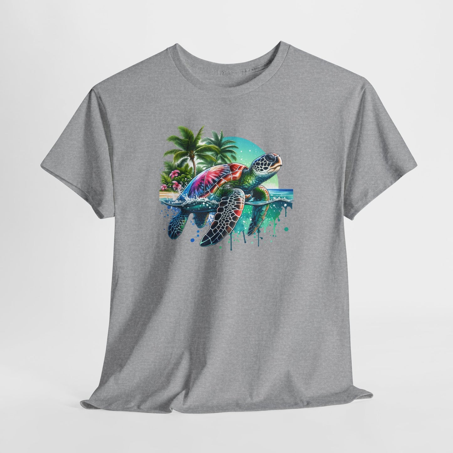 Tee Shirt Tortue de Mer Tropicale – Plage Palmiers Océan – Cadeau Amoureux de la Mer Blanc Gris Noir