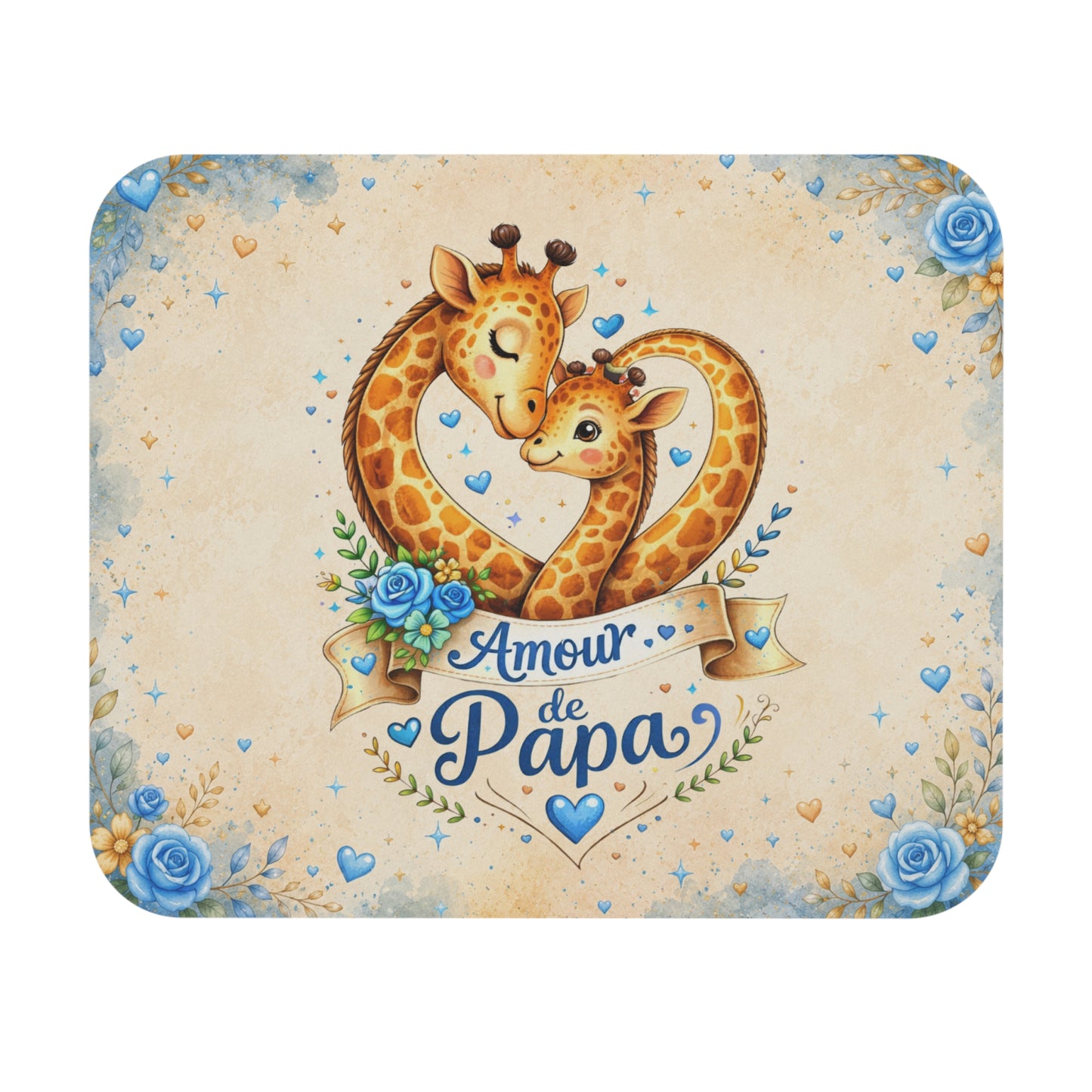 Tapis de Souris 22x18cm Amour de Papa Girafes Père Bébé Cadeau Homme Fête des Pères Anniversaire Bureau Décoration Bleue