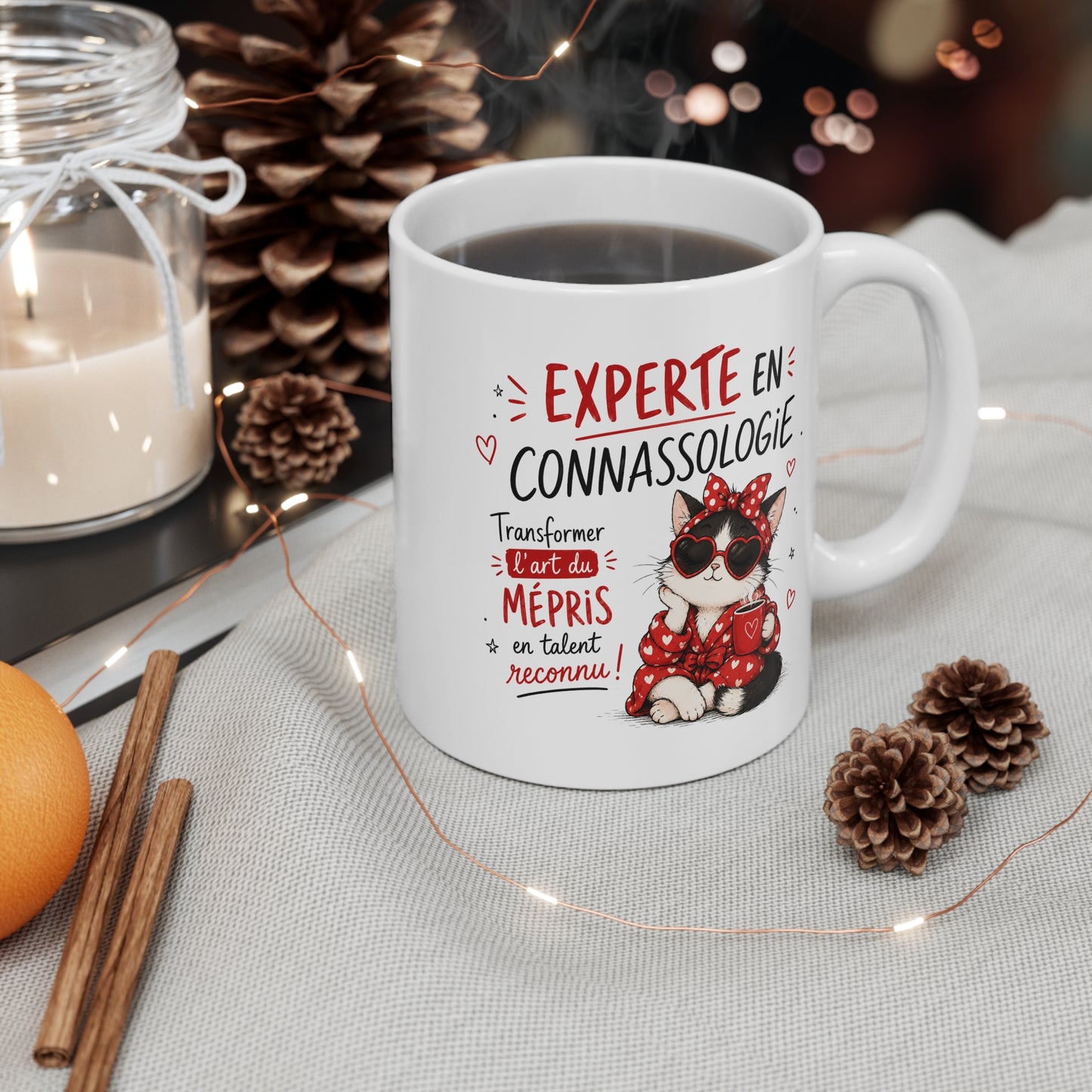 Tasse Experte en Connassologie – Mug Chat Humour Femme – L'Art du Mépris en Talent Reconnu 325 ml
