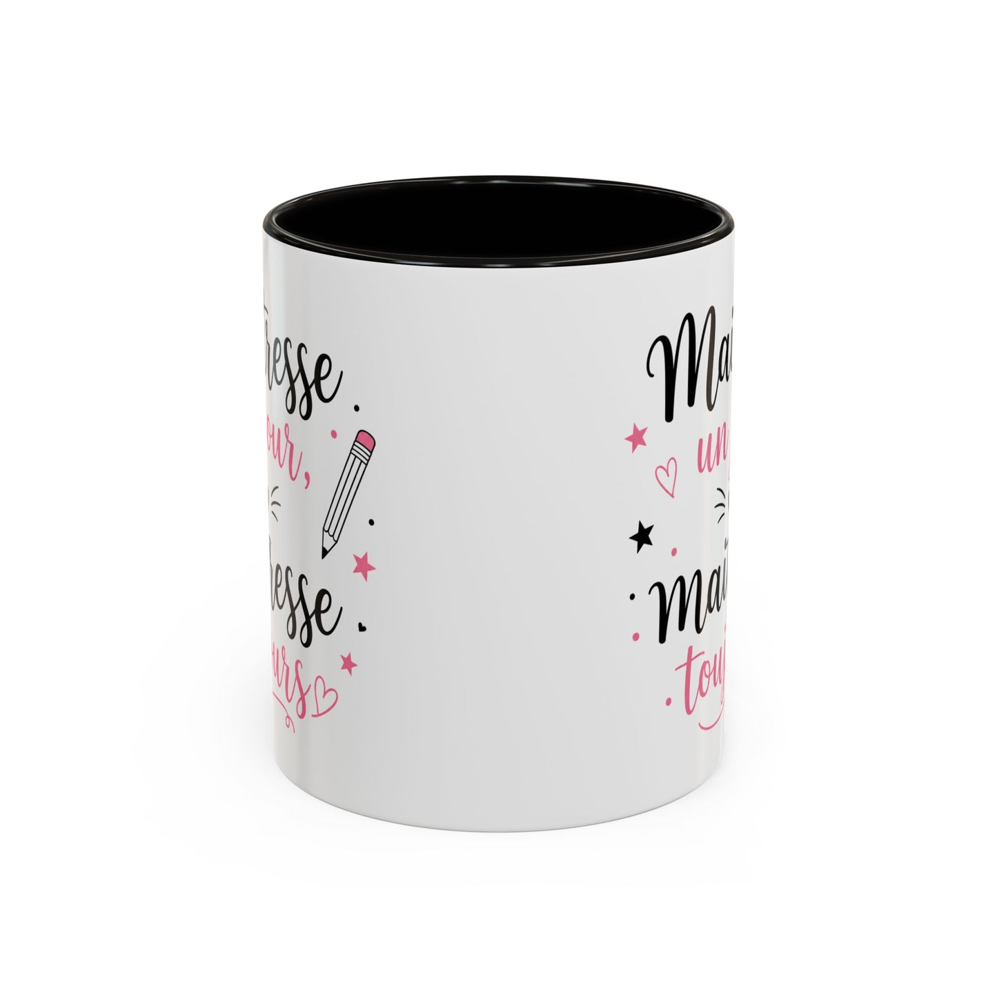 Tasse Maîtresse Un Jour Maîtresse Toujours – Mug Remerciement Enseignante École Primaire – Cadeau Fin d’Année 325ml Noir Bleu Rouge