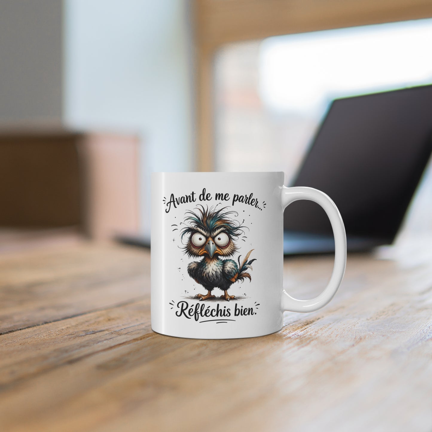 Tasse Avant De Me Parler Réfléchis Bien – Mug Oiseau Fou Humour Drôle – Cadeau Original Fun 325ml