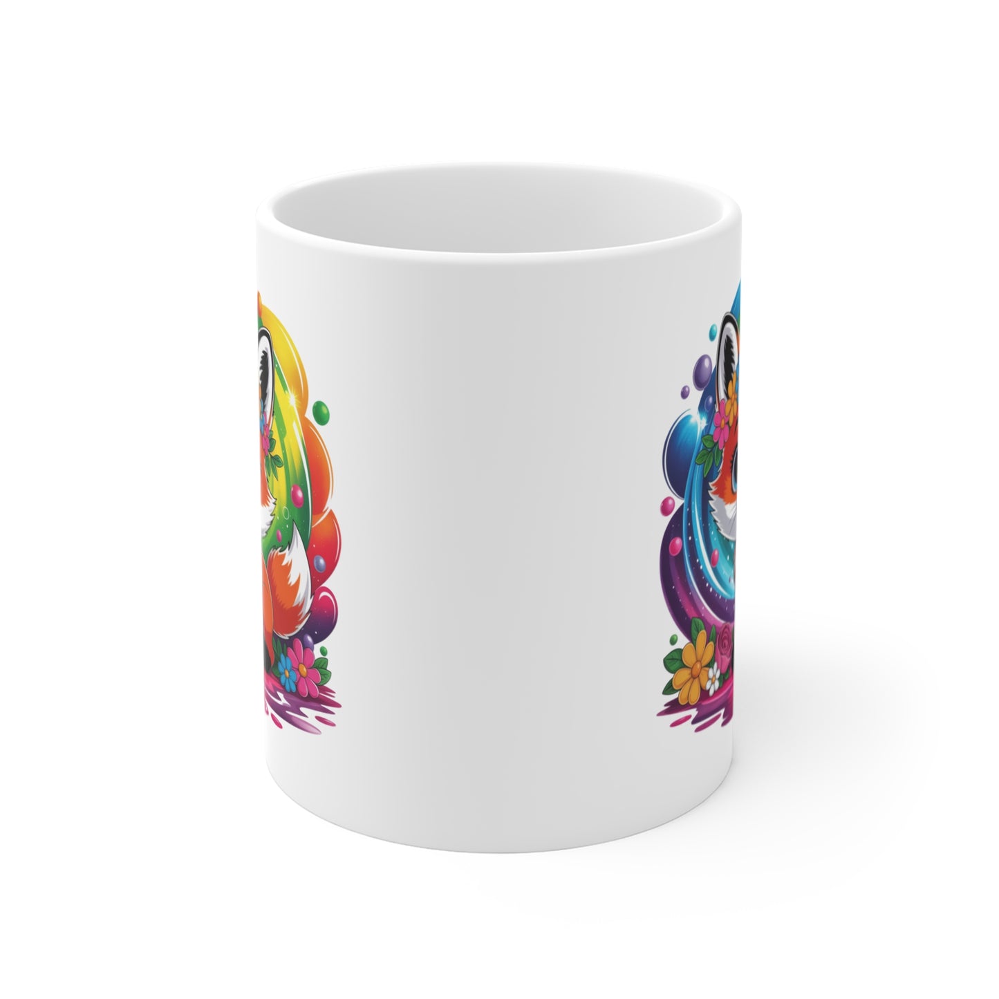 Mug Renard Kawaii avec Couronne de Fleurs – Tasse Renarde Cute Arc-en-Ciel – Design Animal Mignon et Féérique – Cadeau Original pour Enfants, Filles et Amoureux des Renards – Céramique 325ml...