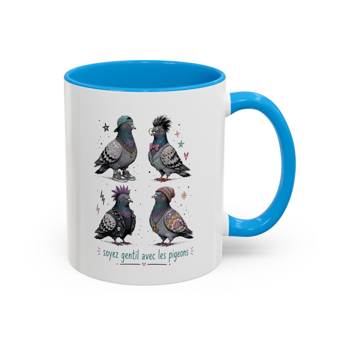 Mug Pigeon Humour – Tasse Oiseaux Drôles et Originaux – Cadeau Amoureux des Animaux Homme et Femme Noir Bleu Rouge
