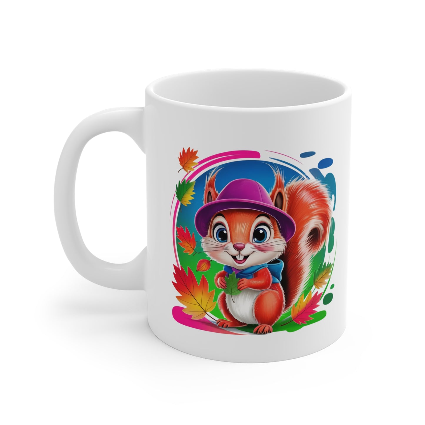 Tasse Écureuil Automne Mignon – Mug Animal Kawaii avec Feuilles Colorées et Chapeau – Design Nature Saison Automnale – Cadeau Original 325ml