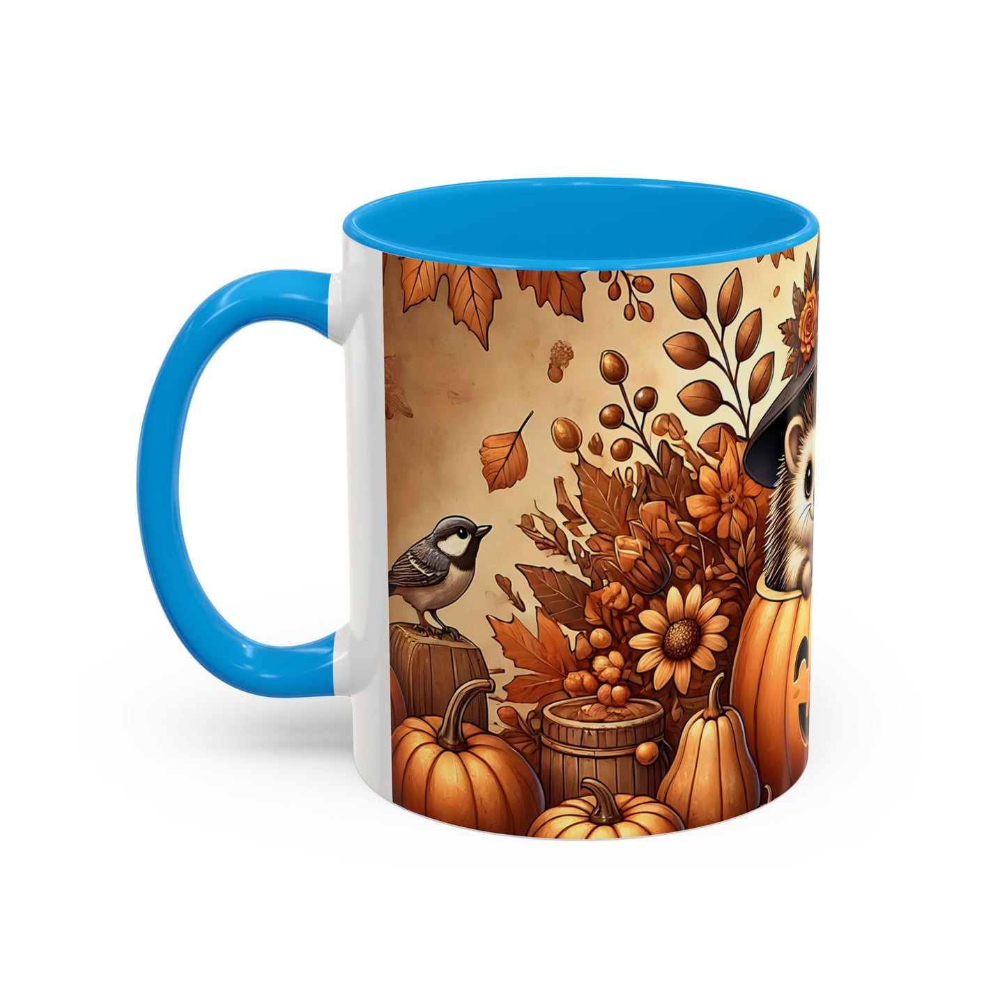 Tasse Hérisson Halloween – Mug Automnal avec Citrouille, Feuilles d’Automne et Chapeau de Sorcière – Design Mignon 325ml