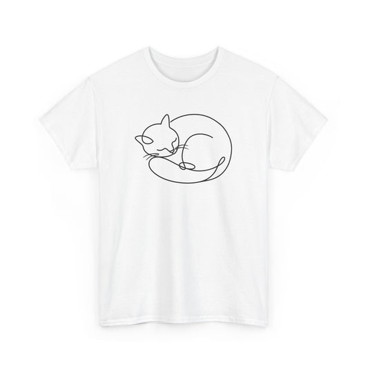 Tee Shirt Homme et Femme Chat Endormi Minimaliste Félin Line Art Dessin Original Amoureux des Chats Idée Cadeau