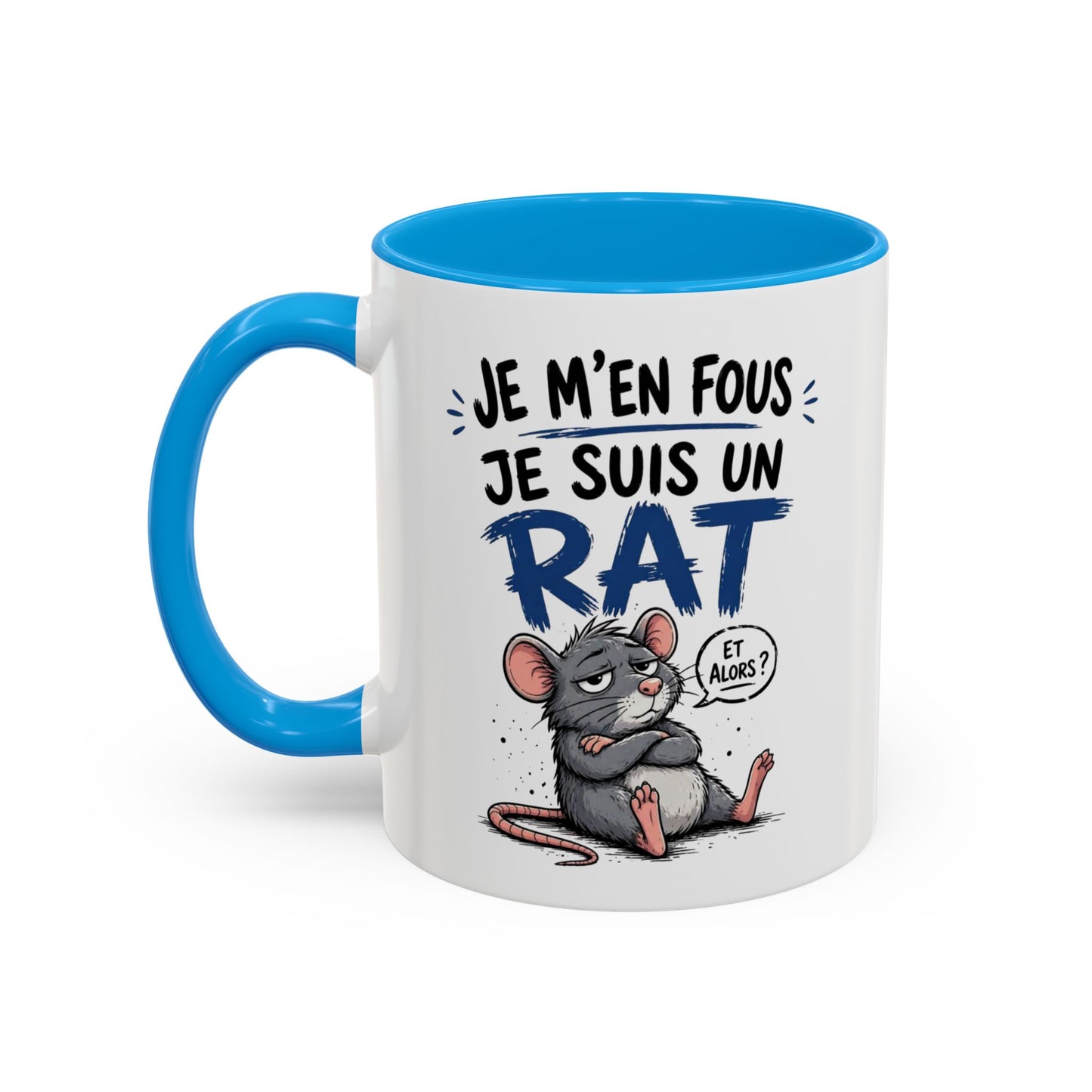 Mug Humour Sarcastique – Je M’en Fous Je Suis Un Rat – Tasse Souris Drôle et Décalée – Cadeau Original Céramique 325ml Noir Bleu Rouge