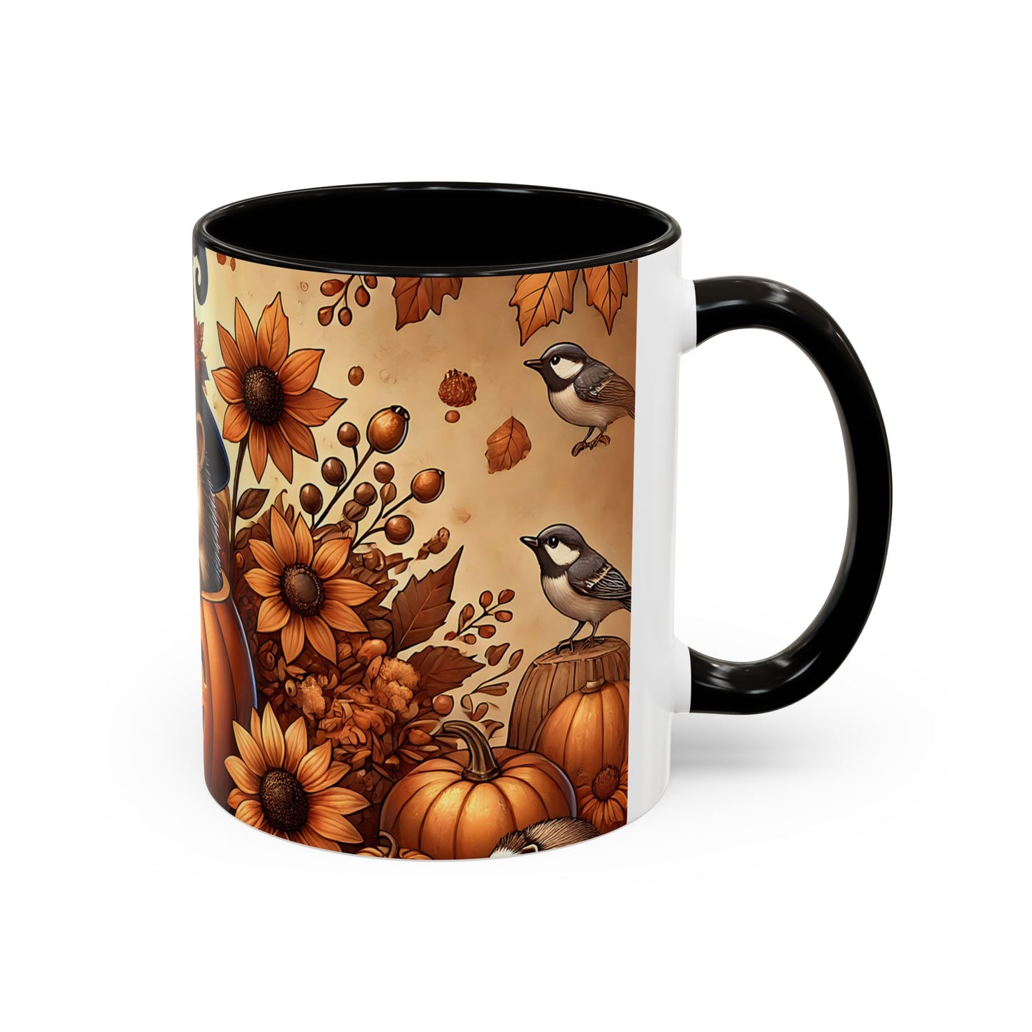 Tasse Hérisson Halloween – Mug Automnal avec Citrouille, Feuilles d’Automne et Chapeau de Sorcière – Design Mignon 325ml