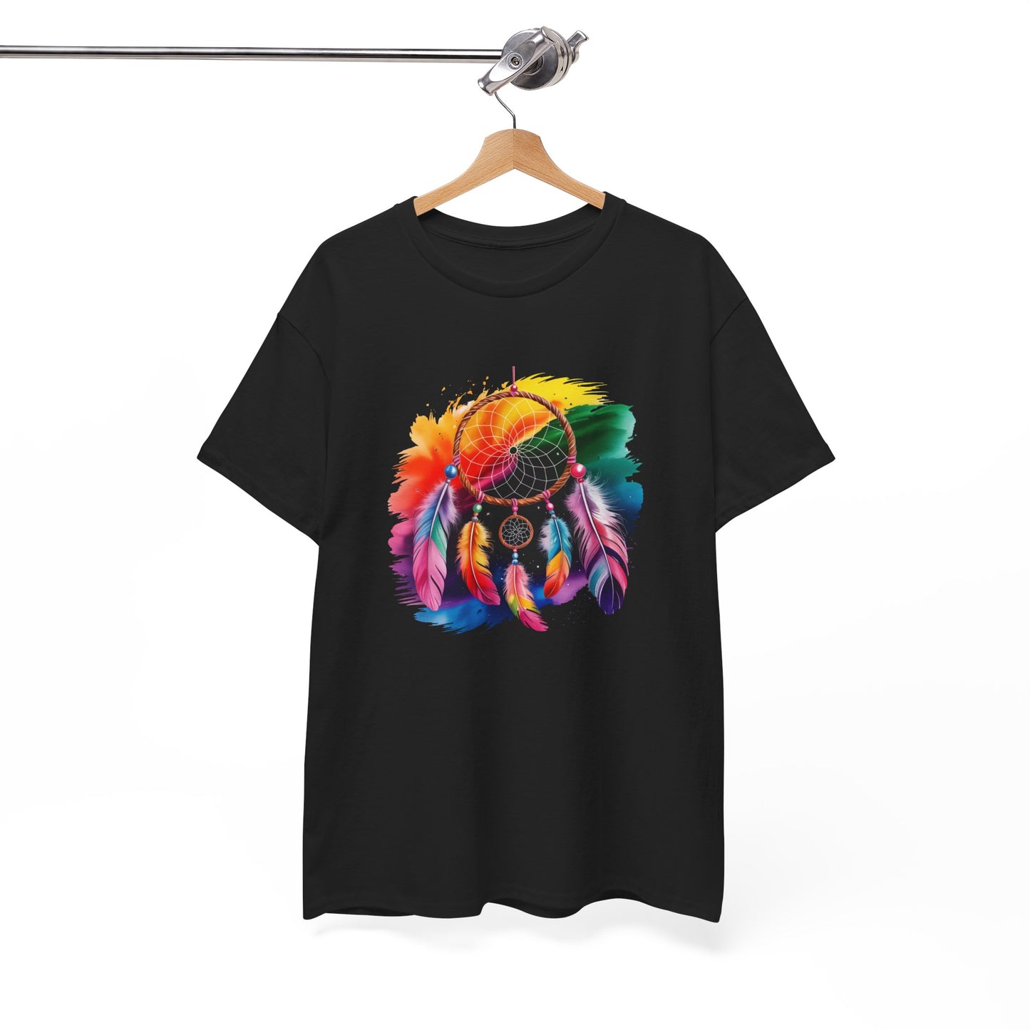 T-Shirt Attrape Rêves Bohème Coloré – Tee Shirt Dreamcatcher Spirituel avec Plumes – Cadeau Style Ethnique Noir Blanc Gris