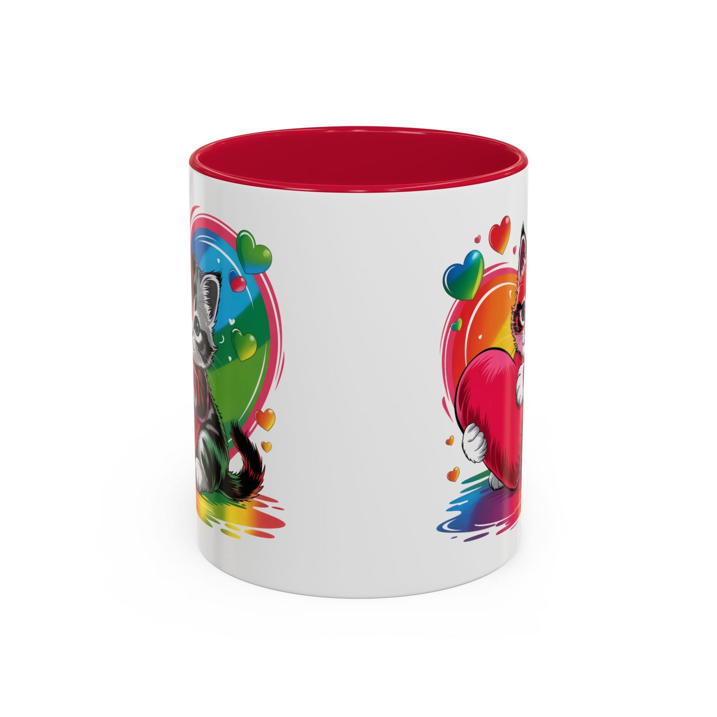 Mug Chat Kawaii avec Cœur Coloré Arc-en-Ciel – Tasse Mignonne Cadeau Original Amoureux des Chats – Céramique 325ml