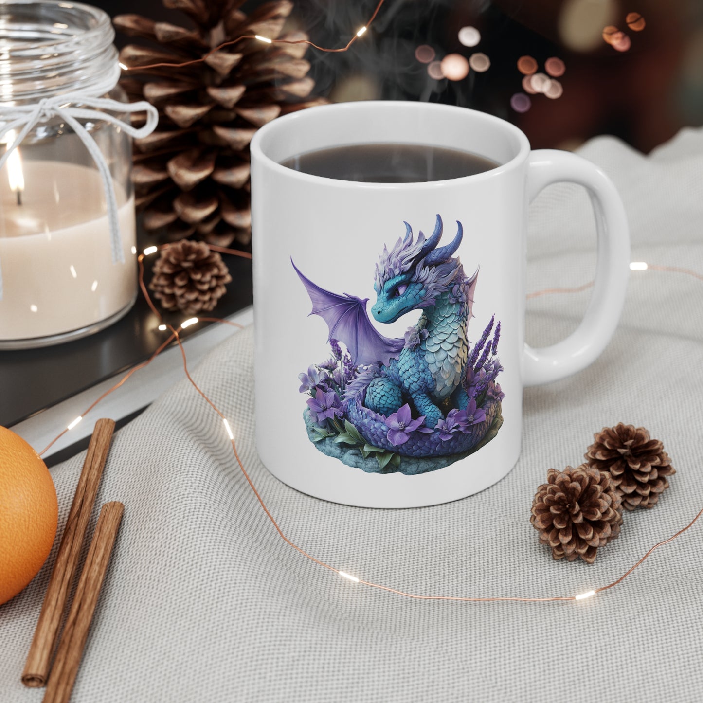 Mug Dragon Bleu et Lavande – Tasse Fantasy Magique Féérique – Cadeau Bohème Céramique 325ml