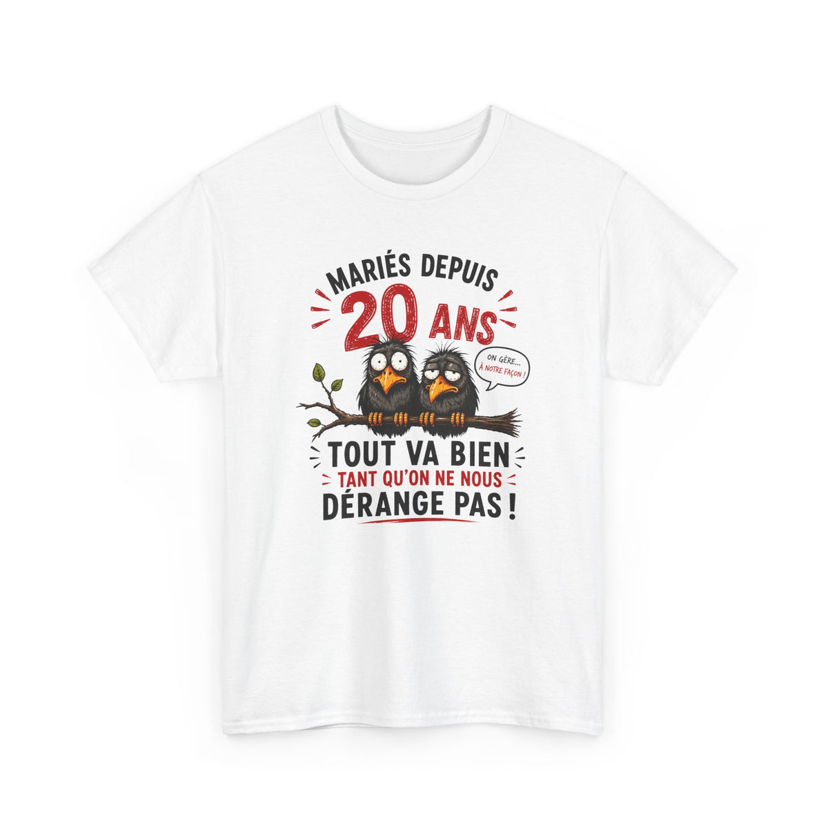 Tee-Shirt Homme Femme Mariés Depuis 20 Ans – Cadeau Anniversaire de Mariage Noces de Porcelaine – Humour Couple Original