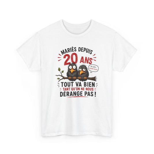 Tee-Shirt Homme Femme Mariés Depuis 20 Ans – Cadeau Anniversaire de Mariage Noces de Porcelaine – Humour Couple Original