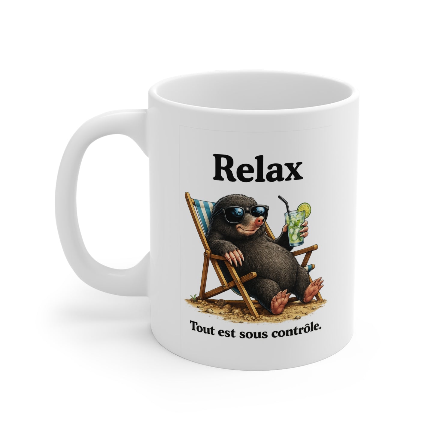 Mug Humoristique Taupe Relax – Tasse Café Détente Vacances – Cadeau Original Homme et Femme, Ami Collègue