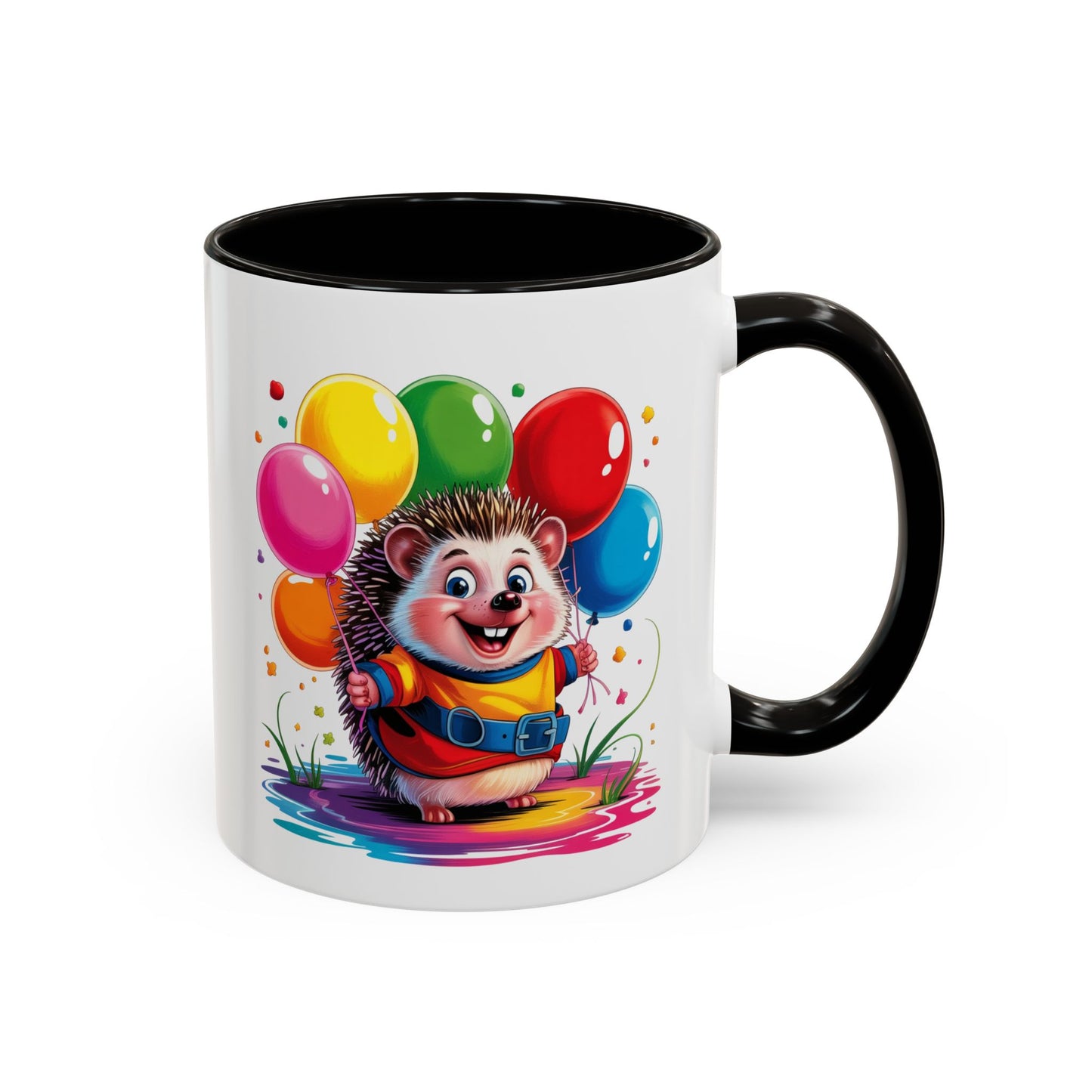 Mug Hérisson Kawaii avec Ballons Multicolores – Tasse Mignonne Cadeau Original Anniversaire et Fête – Céramique 325ml