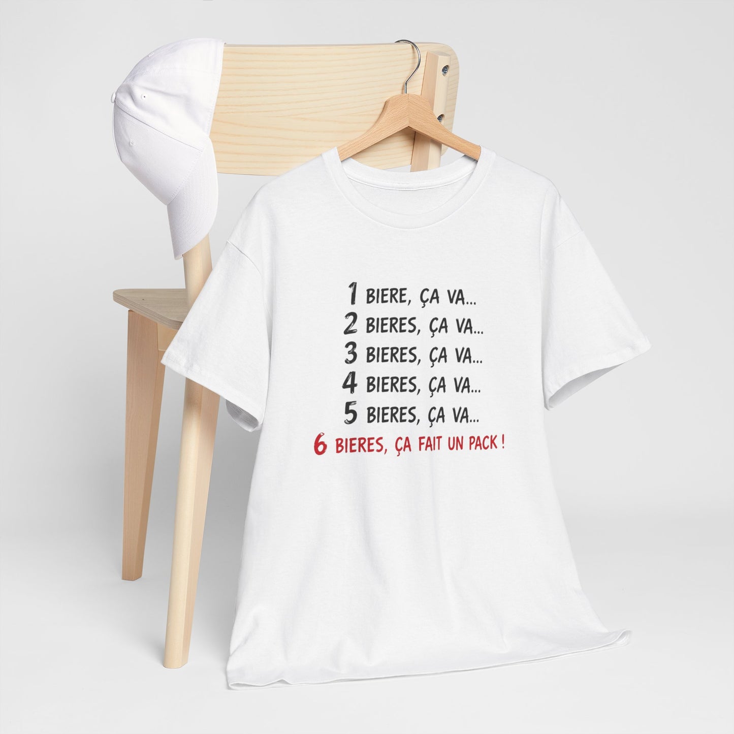 T-Shirt Bière Humour – 6 Bières Ça Fait Un Pack – Tee Shirt Drôle Apéro – Cadeau Amateur de Bière Homme Femme