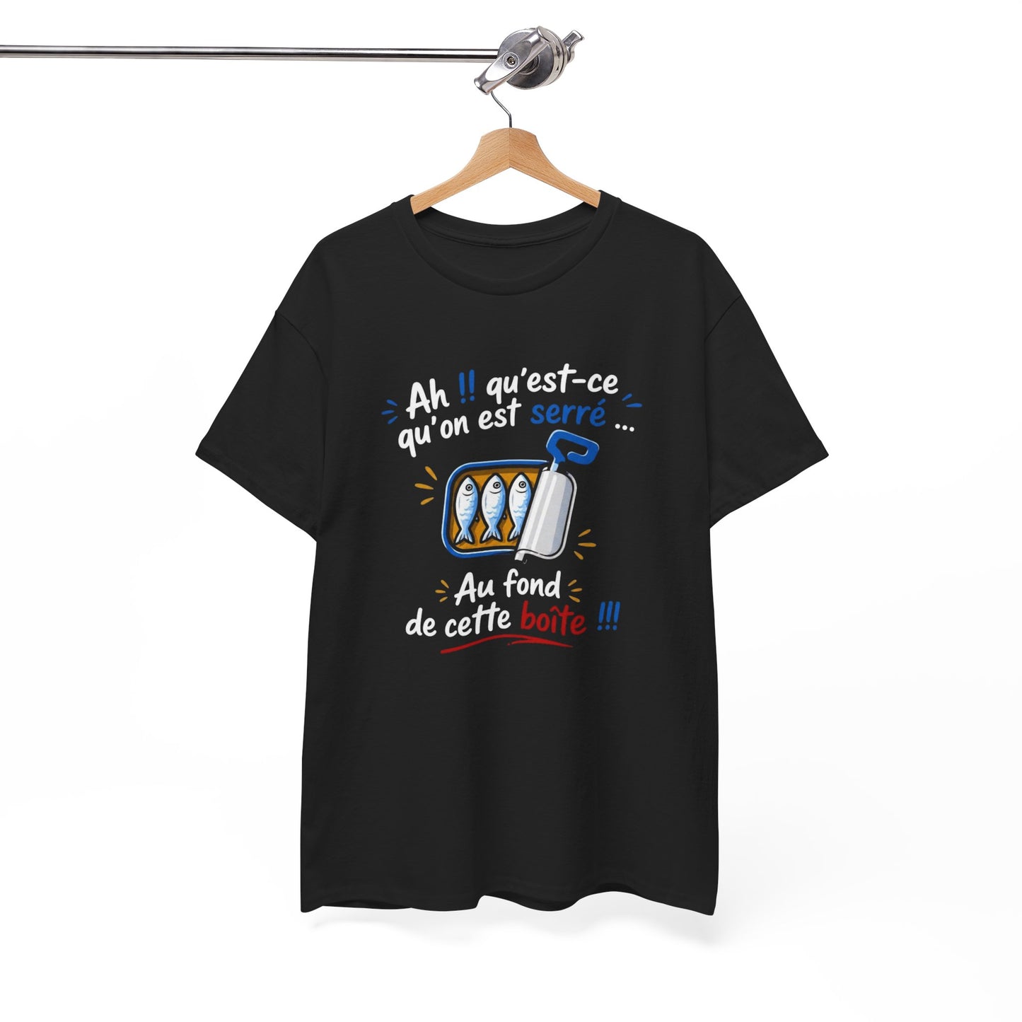 T-Shirt Humour Sardines – Ah Qu’est-ce Qu’on Est Serré – Cadeau Drôle Jeu de Mots Homme Femme