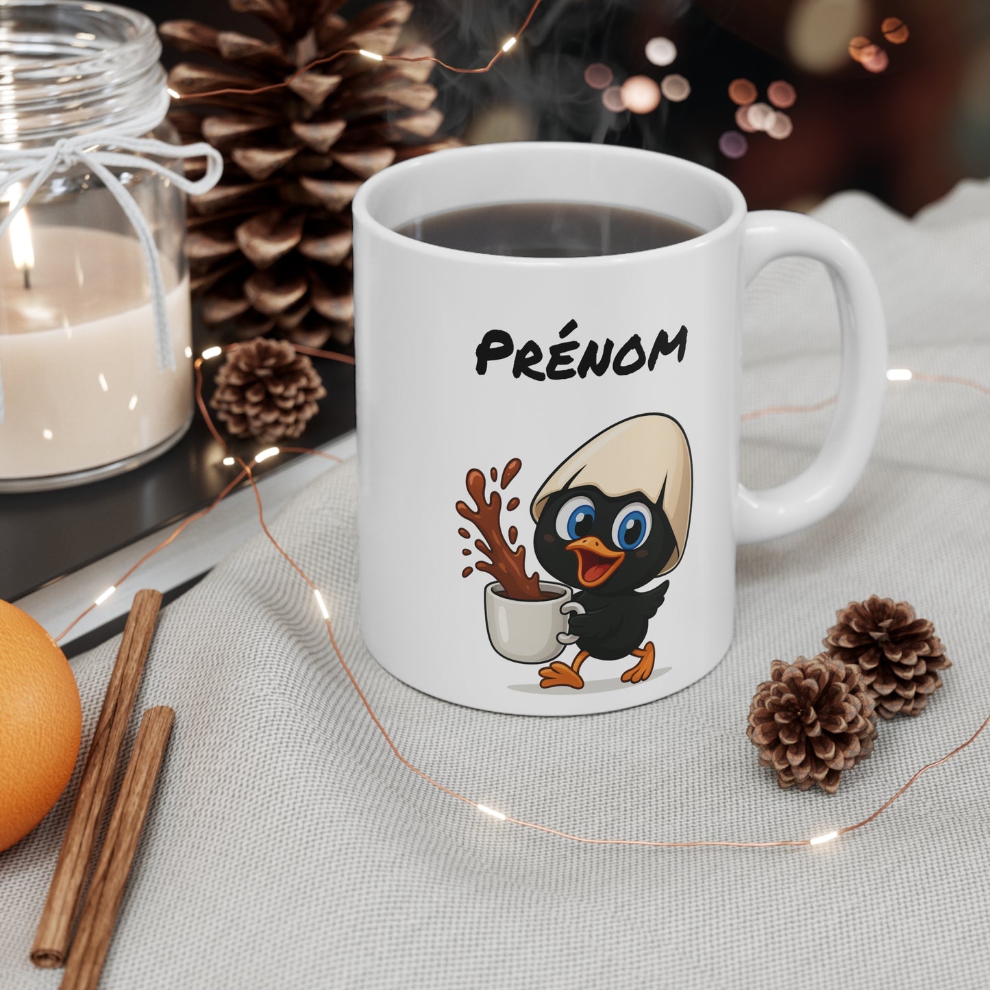 Tasse Personnalisable Calimero Poussin Mignon – Mug Prénom Coquille d’Œuf Café 325ml – Cadeau Original Céramique