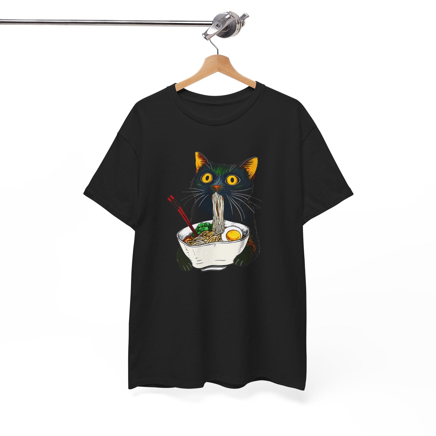 Tee Shirt Homme et Femme Chat Ramen Nouilles Japonaises Humour Félin Gourmand Idée Cadeau