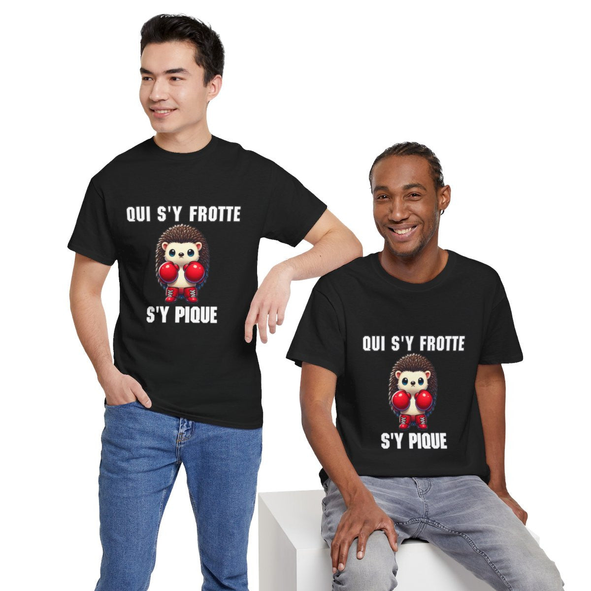 Tee-Shirt Hérisson Boxeur Idée cadeau humour animal animaux Noir - Homme et Femme