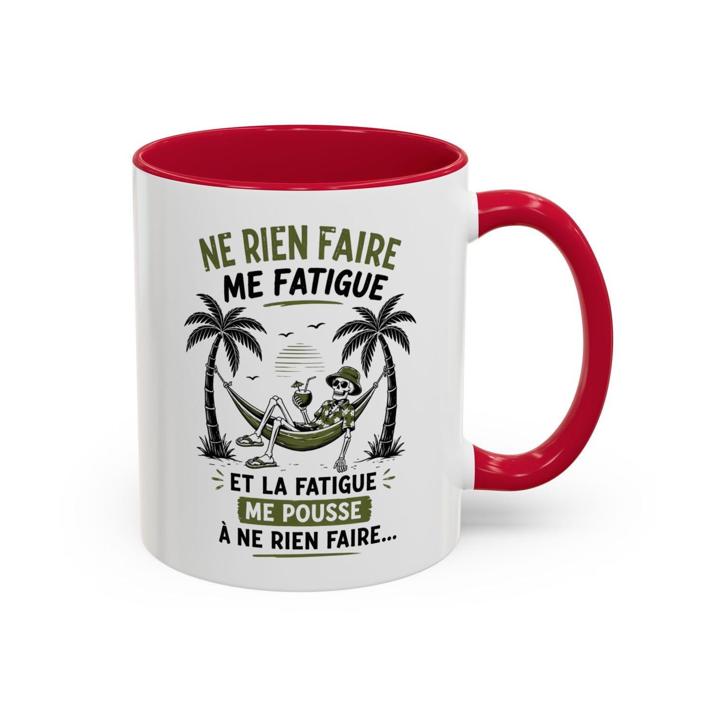 Mug Humour Détente – Tasse Ne Rien Faire Me Fatigue – Cadeau Original Relax et Vacances – Céramique 325ml Noir Bleu Rouge