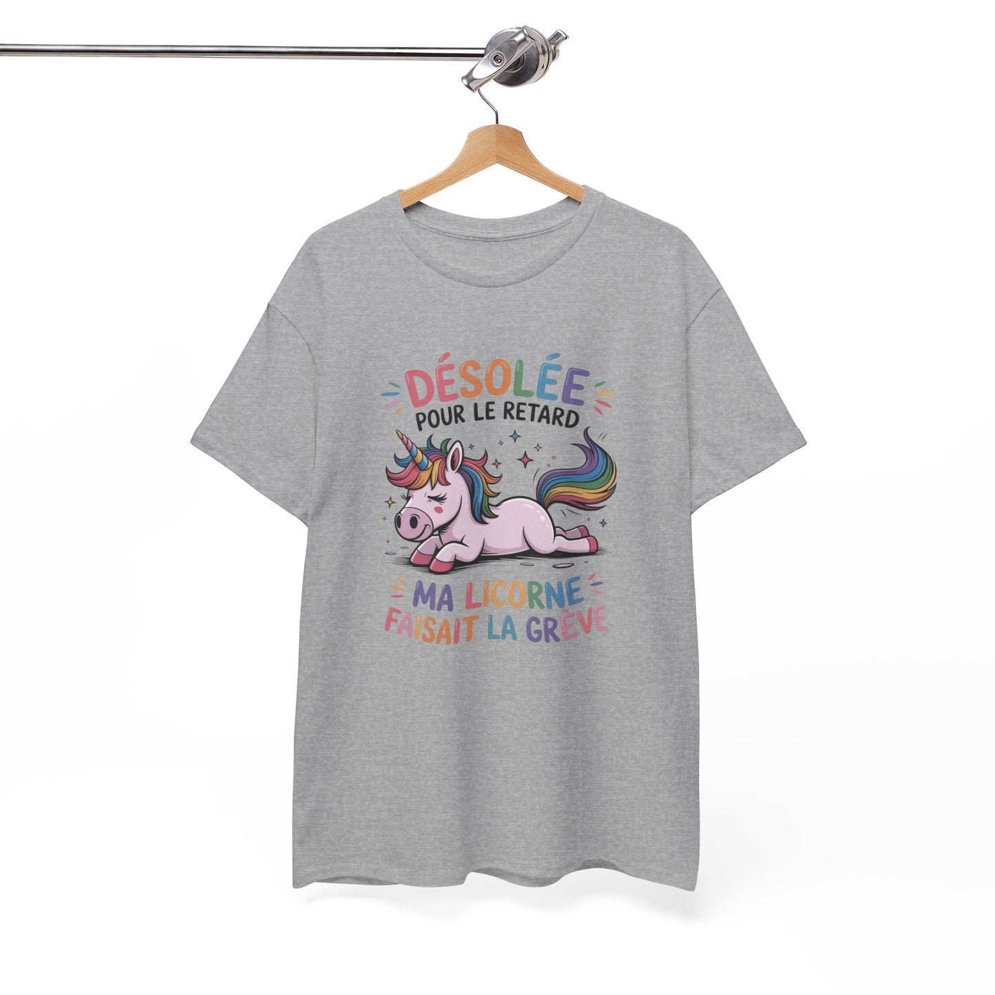 Tee Shirt Humour Femme Licorne Désolée pour le retard – Cadeau drôle femme fille Blanc Gris Noir