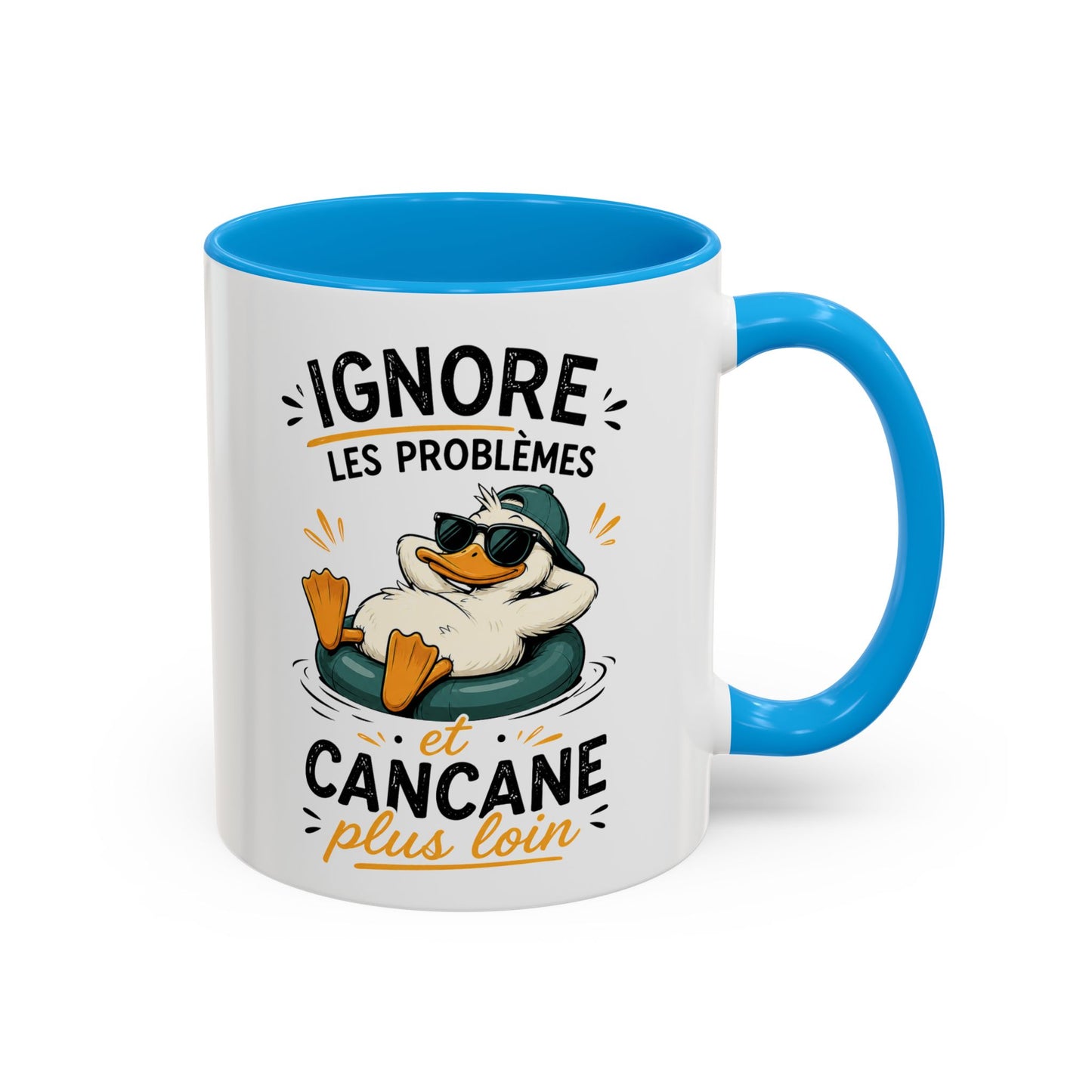 Tasse Humoristique Canard Relax – Ignore les Problèmes et Cancane Plus Loin – Mug Drôle Canard Bouée 325ml