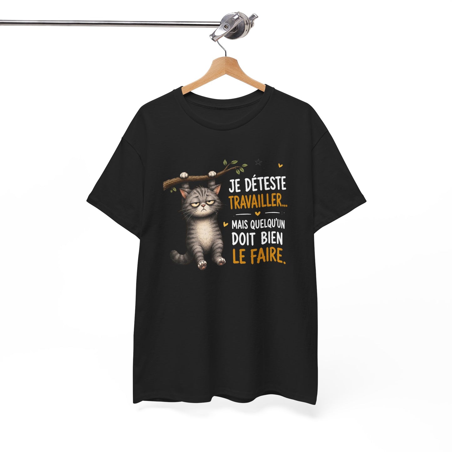 Tee-Shirt Humour Homme et Femme – Chat Drôle Fatigué Travail Bureau – Idée Cadeau Original Collègue Anniversaire