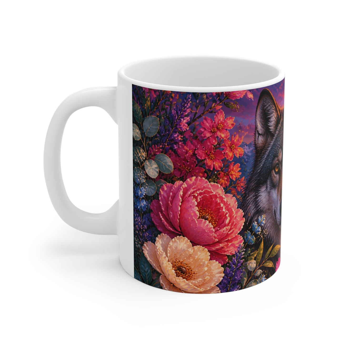 Tasse Loup Floral Coloré – Mug Animal Sauvage Nature – Cadeau Homme Femme Enfant 325ml