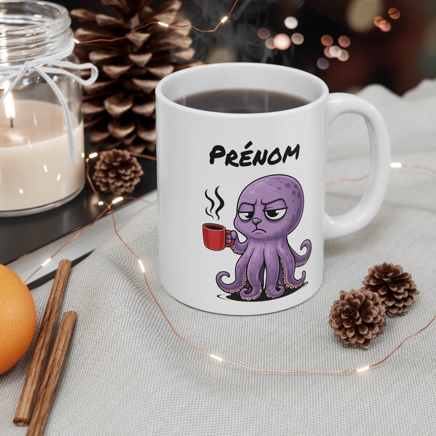 Mug Poulpe Fatigué Personnalisable 325ml – Tasse Café Humour Animal Marin Drôle Réveil Difficile Bureau Cadeau
