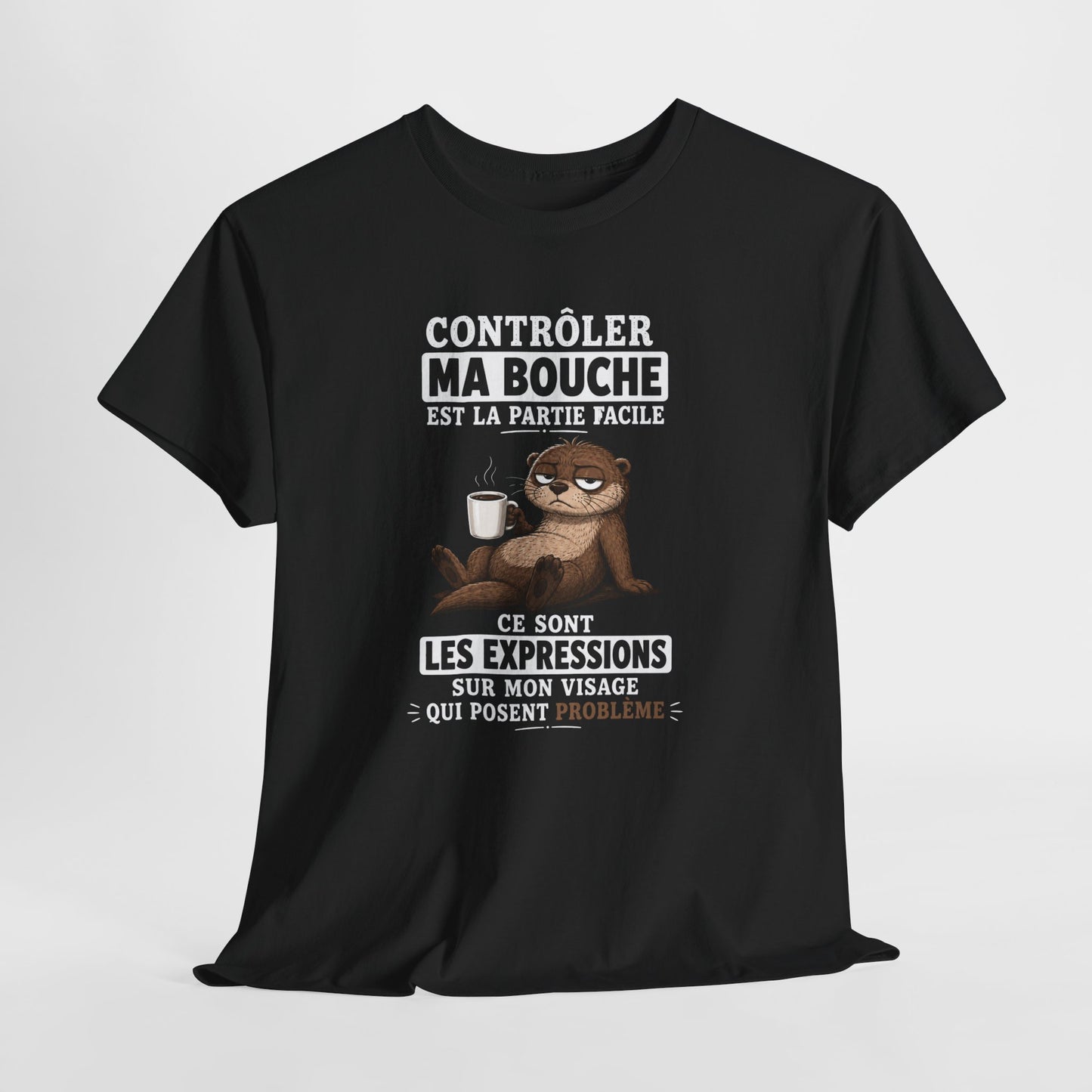 T-Shirt Humour Homme et Femme – Loutre Café Expression Visage – Cadeau Drôle Caractère Sarcastique – Idée Cadeau Original