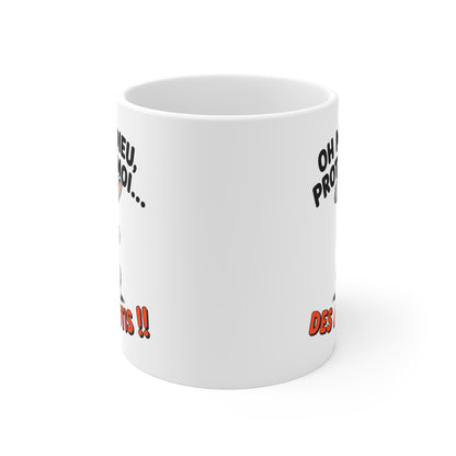 Mug Humour Lapin 325ml – Tasse Céramique Drôle “Protège-Moi des Abrutis” – Cadeau Original Sarcastique