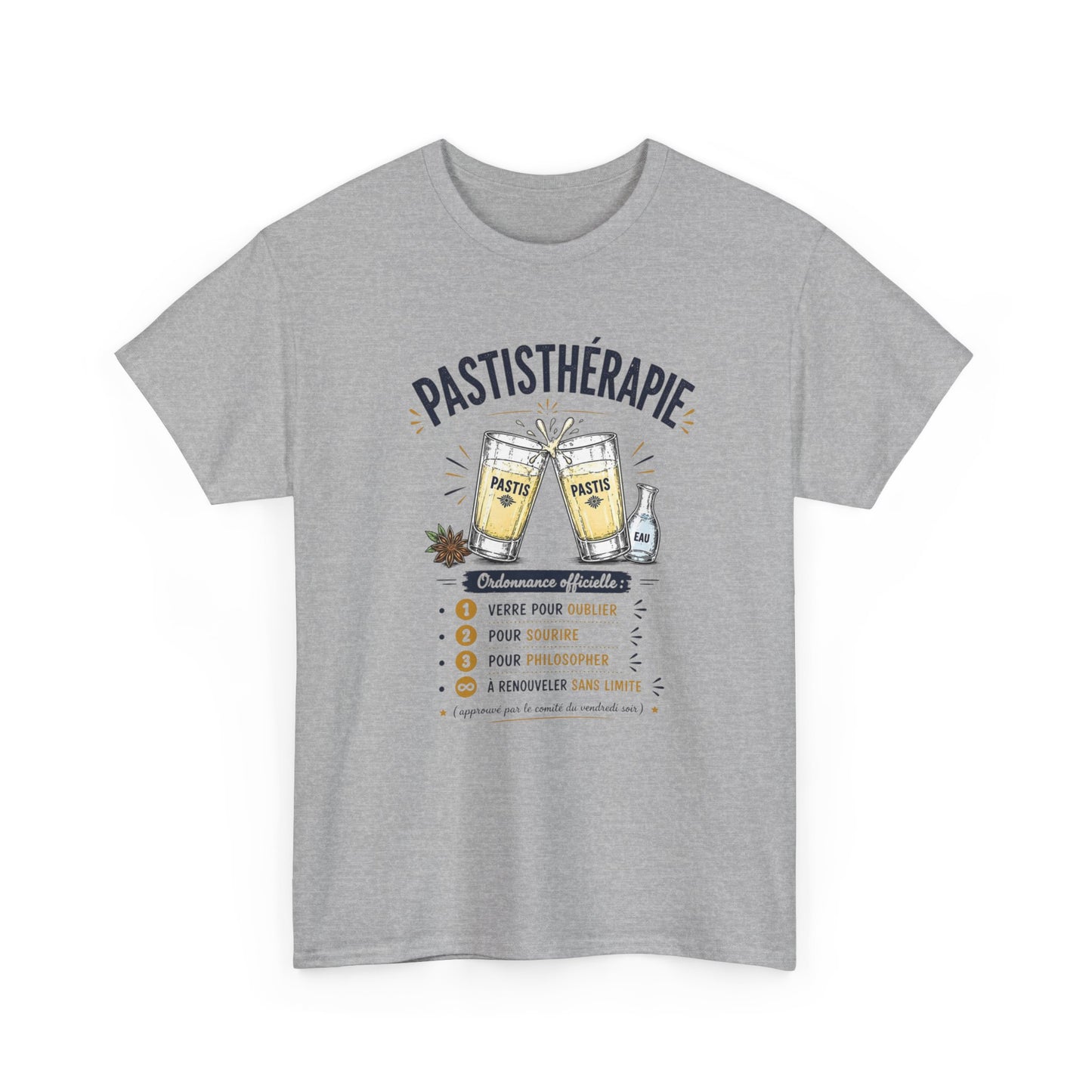 T-Shirt Pastis Thérapie Homme Femme – Tee Shirt Humour Apéro Pastis – Cadeau Drôle Soirée Amis Weekend Noir Blanc Gris
