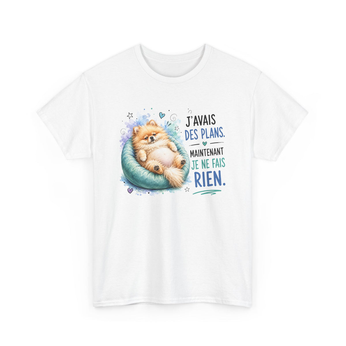 Tee-Shirt Humour Homme et Femme – Spitz Nain Chien Drôle Fatigué Paresse – Idée Cadeau Original Anniversaire