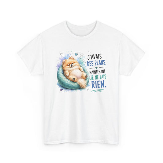 Tee-Shirt Humour Homme et Femme – Spitz Nain Chien Drôle Fatigué Paresse – Idée Cadeau Original Anniversaire