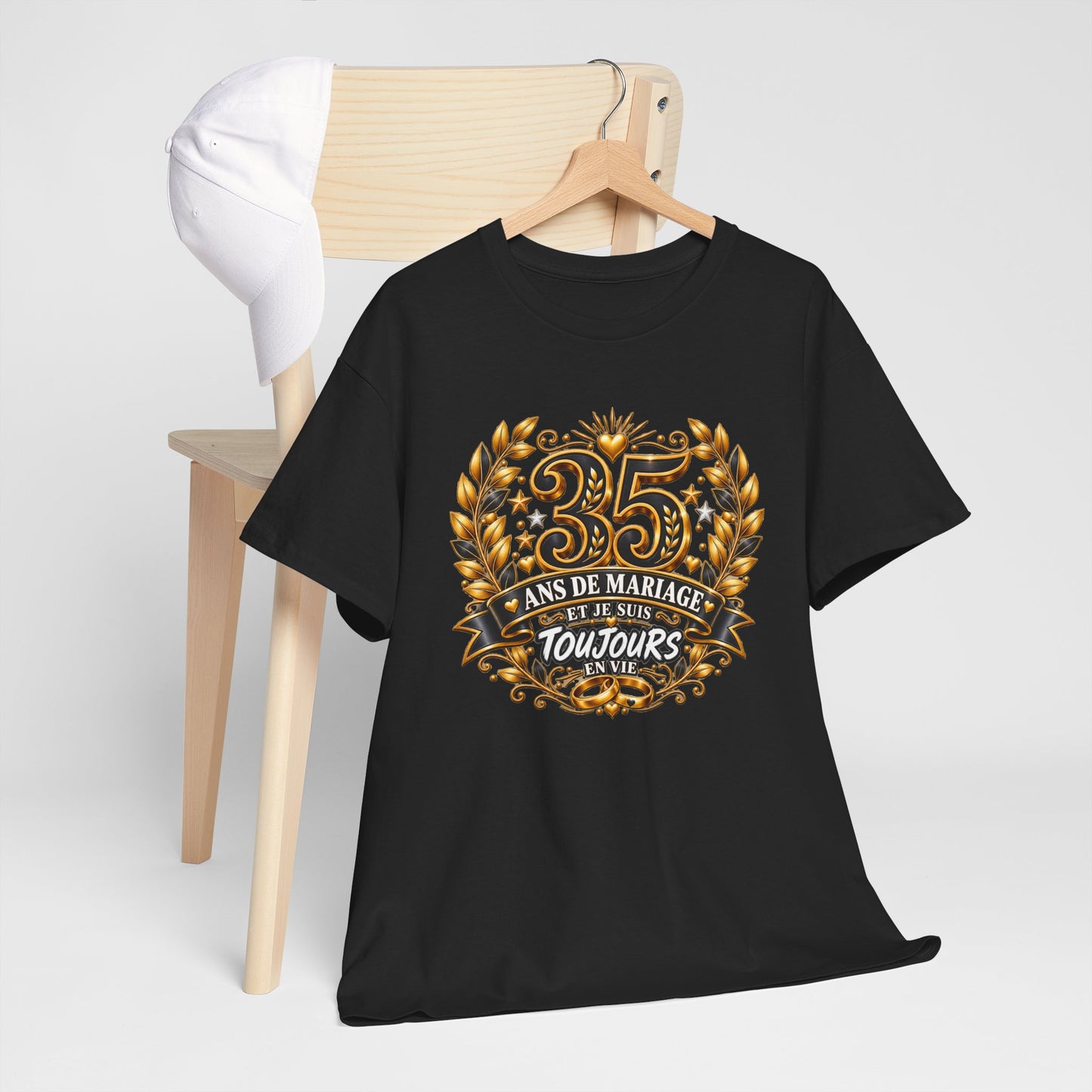 Tee Shirt 35 Ans de Mariage Homme Femme – Toujours en Vie – T-Shirt Humour Anniversaire de Mariage Couple Cadeau Original