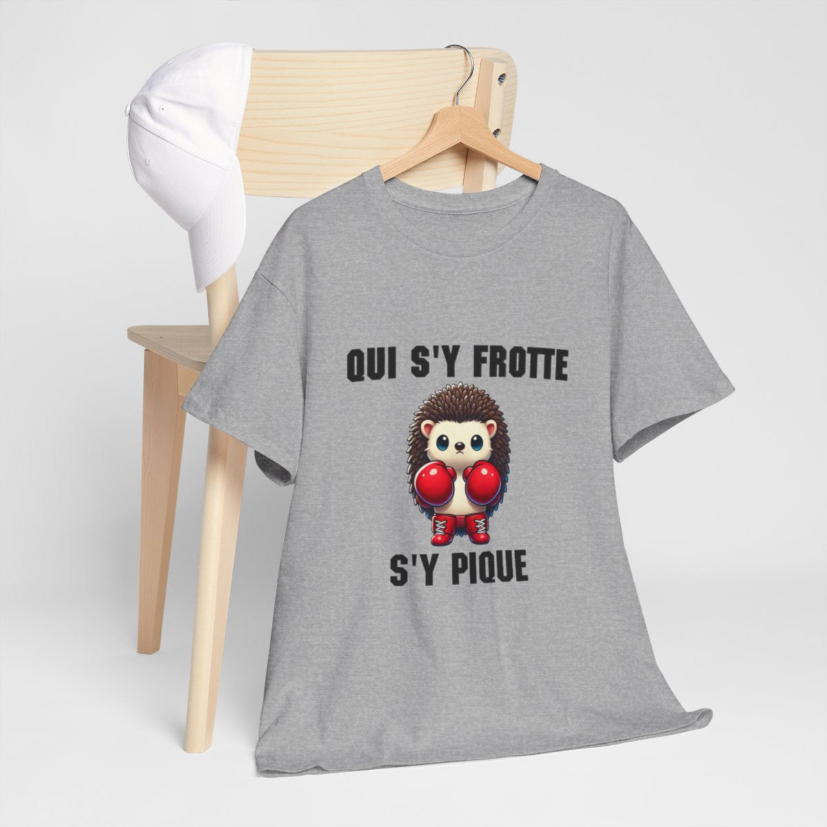 Tee-Shirt Hérisson Boxeur Idée cadeau humour drôle animal animaux Blanc-Gris - Homme et Femme